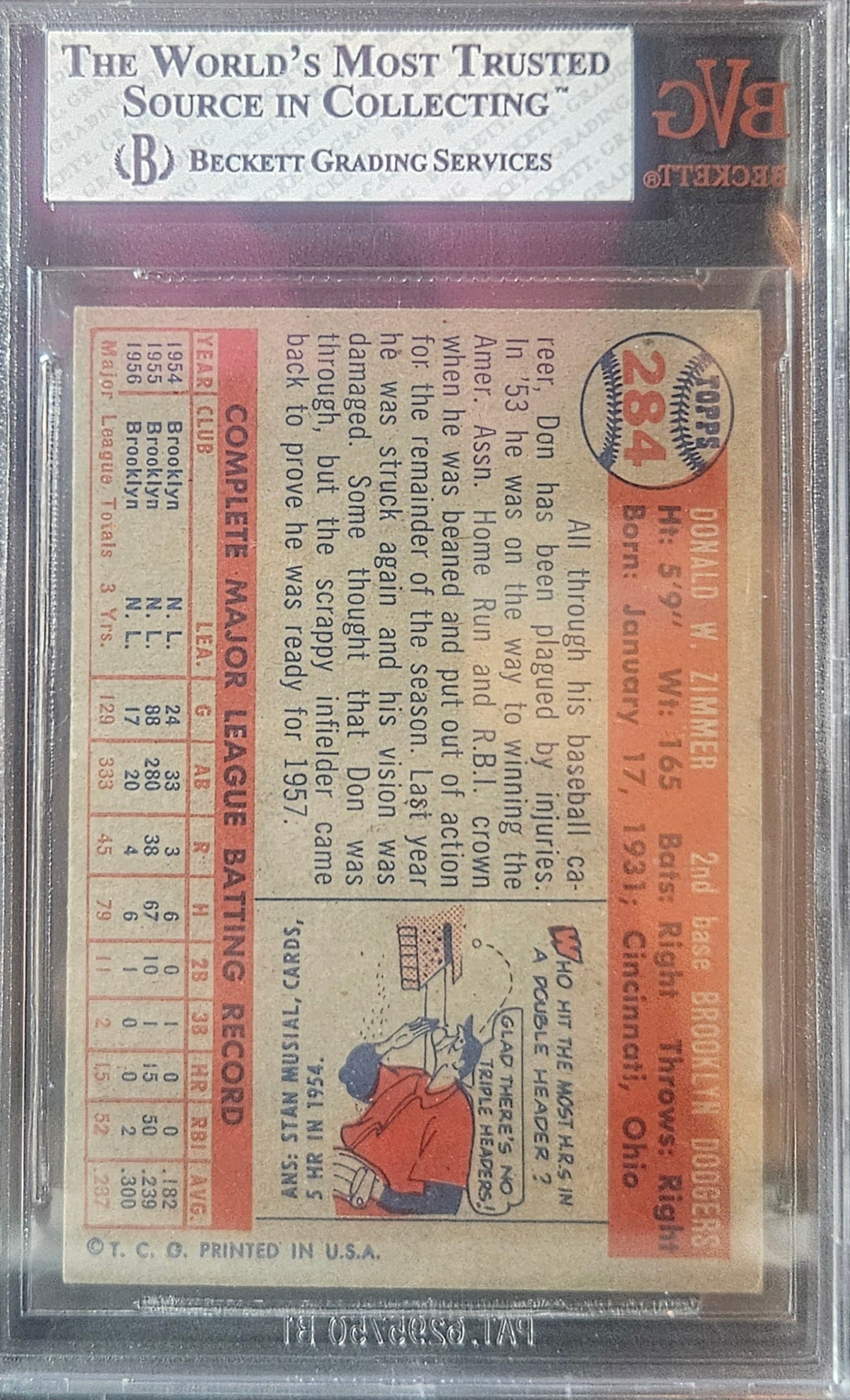 1957 Topps Don Zimmer #284 BVG 8