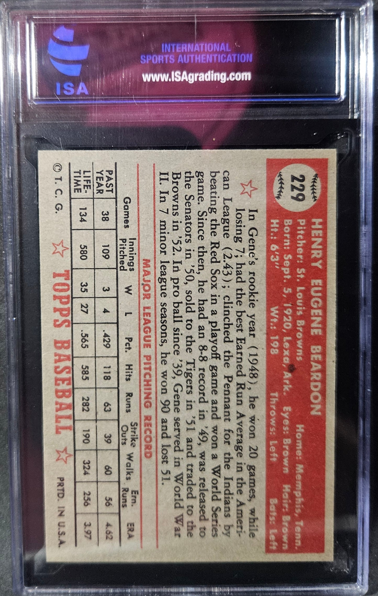 1952 Topps #229 Gene Beardon