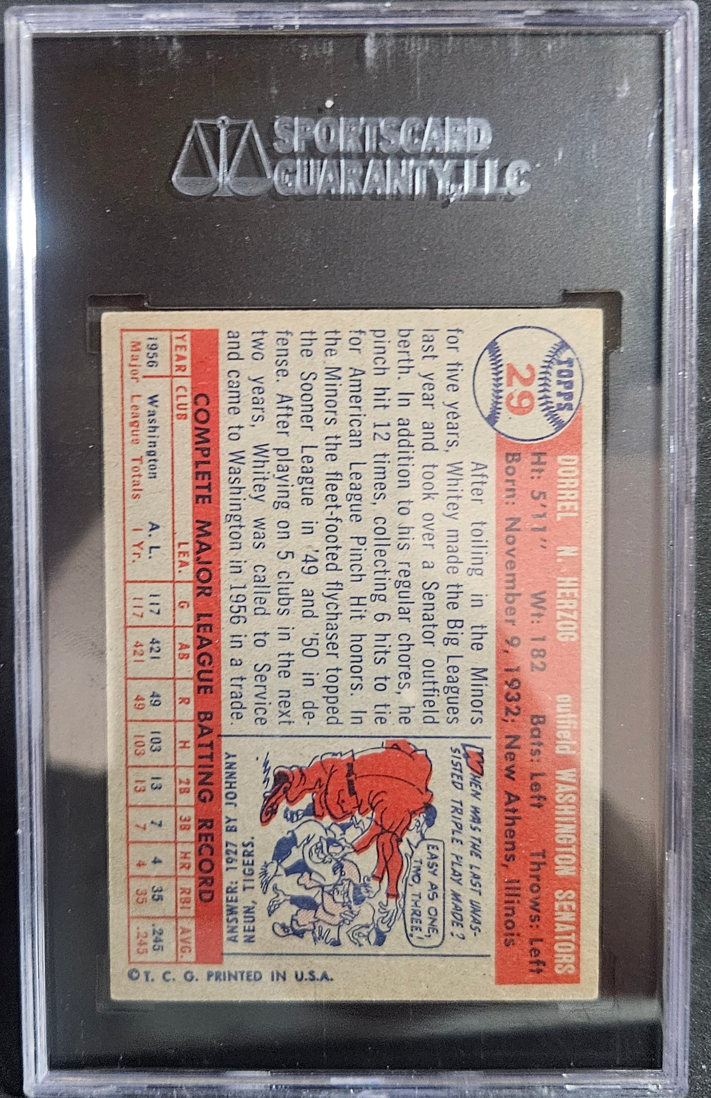 1957 Topps Whitey Herzog #29 SGC 7 beautifully centered