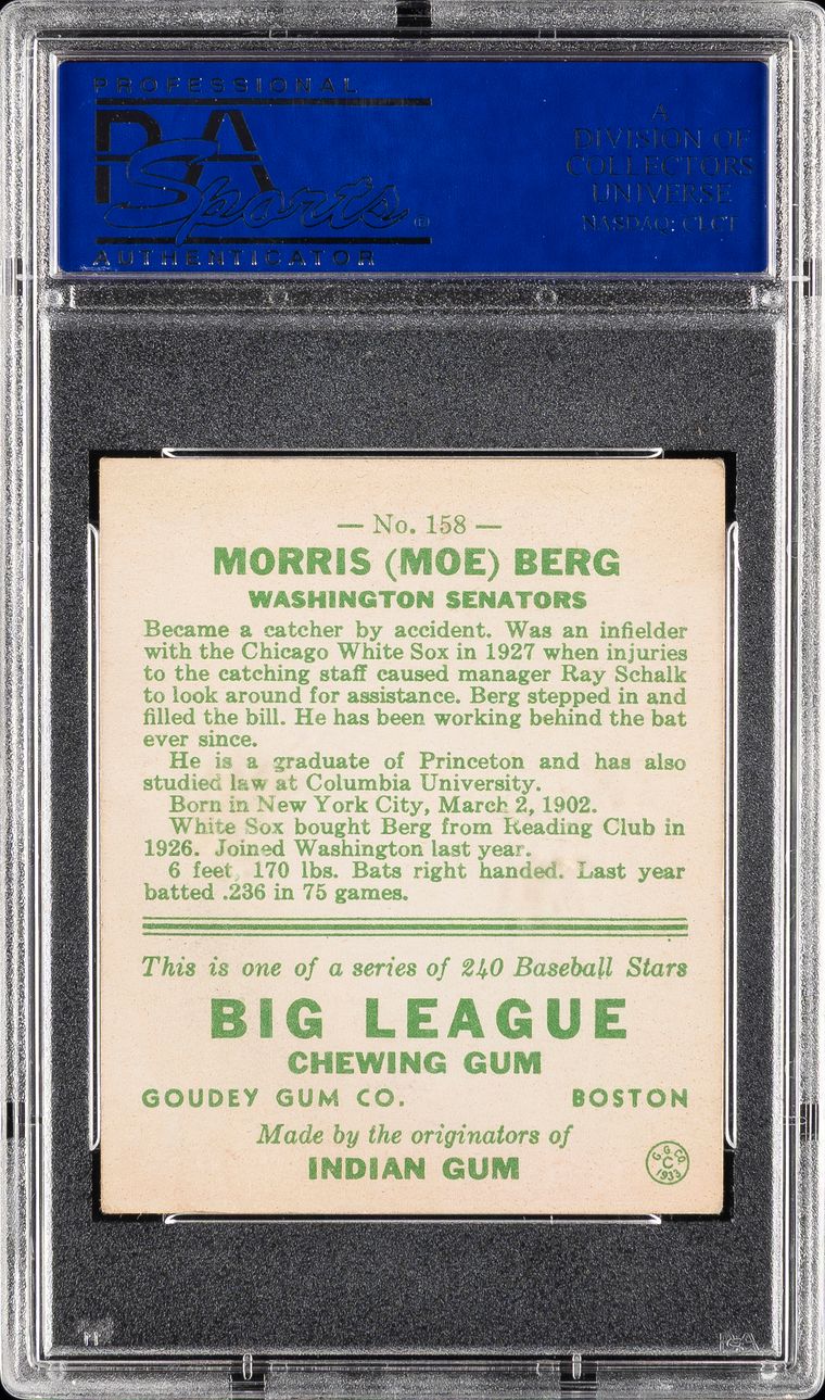 1933 Goudey Moe Berg #158 PSA 5