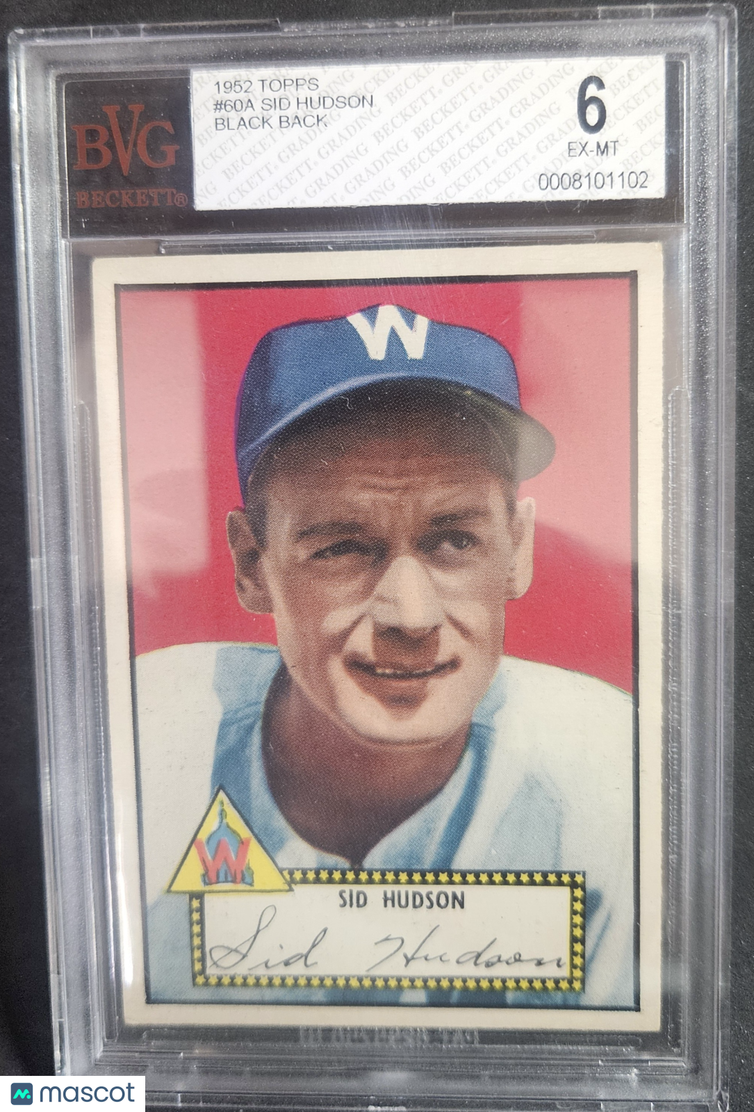 1952 Topps Sid Hudson Black #60A BVG 6 nice card!