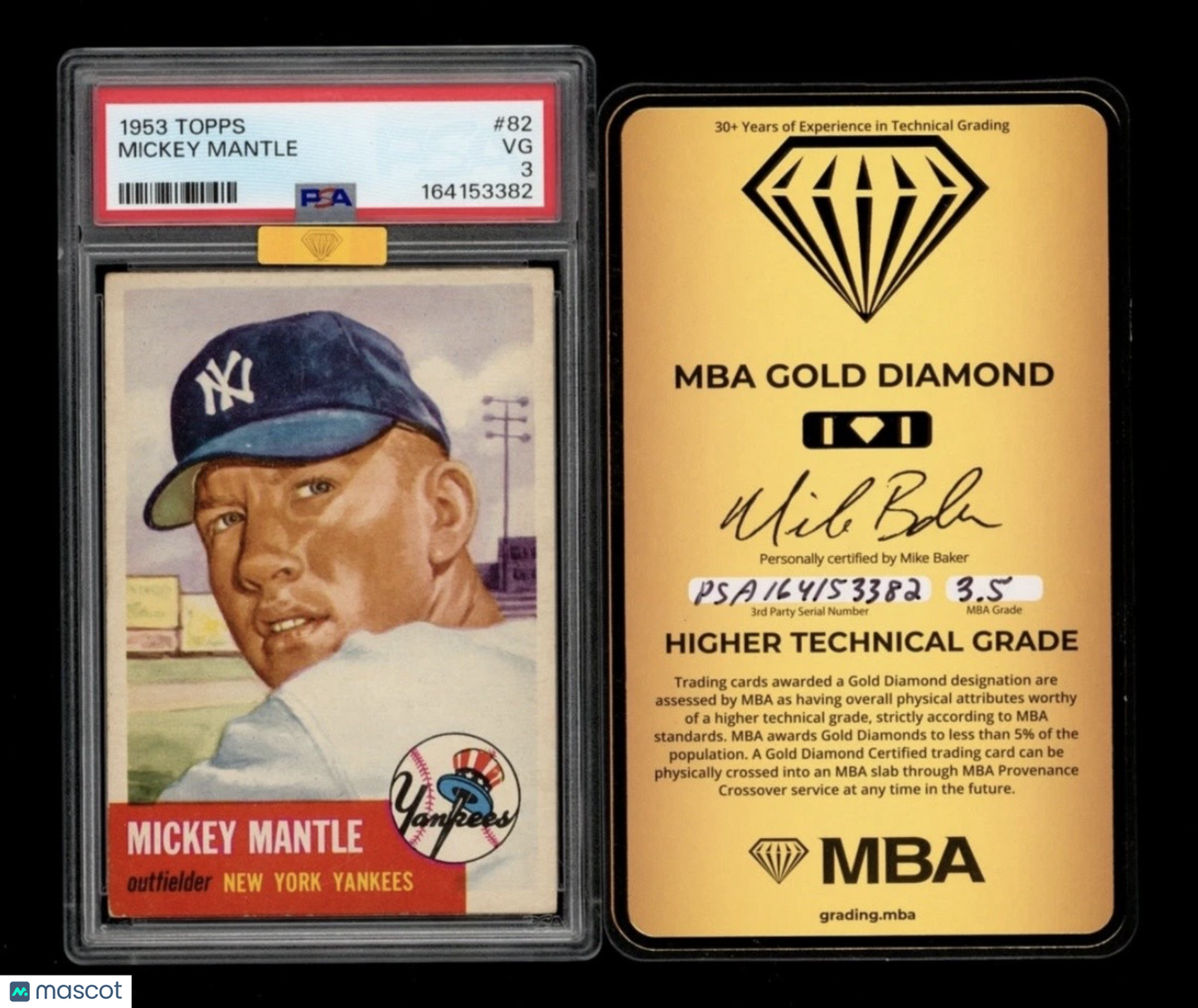 1953 Topps Mickey Mantle #82 PSA 3, MBA Gold 3.5