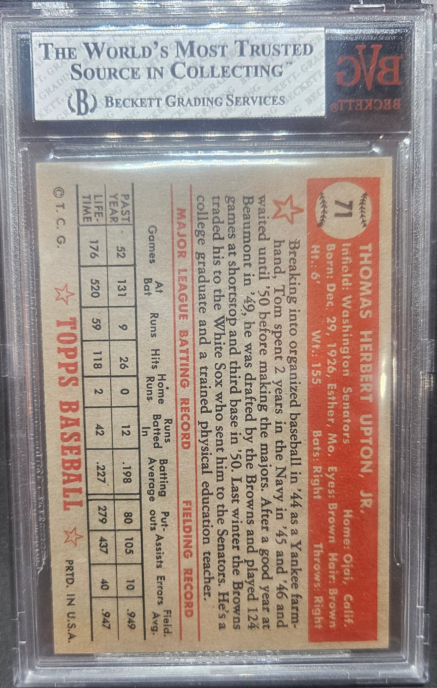 1952 Topps Tom Upton #71 BVG 6.5