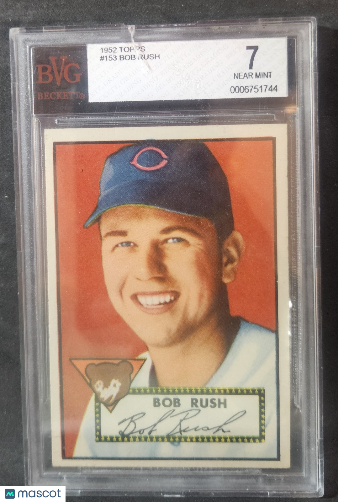 1952 Topps Bob Rush #153 BVG 7 cracked case