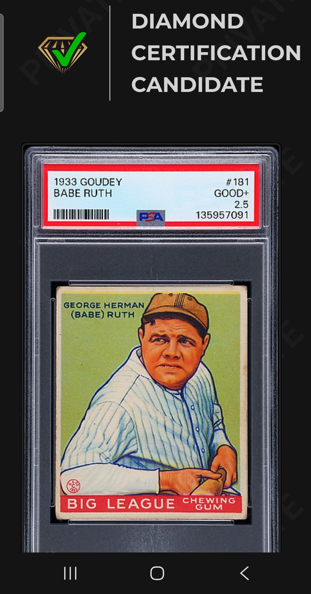 1933 Goudey Babe Ruth #181 PSA 2.5