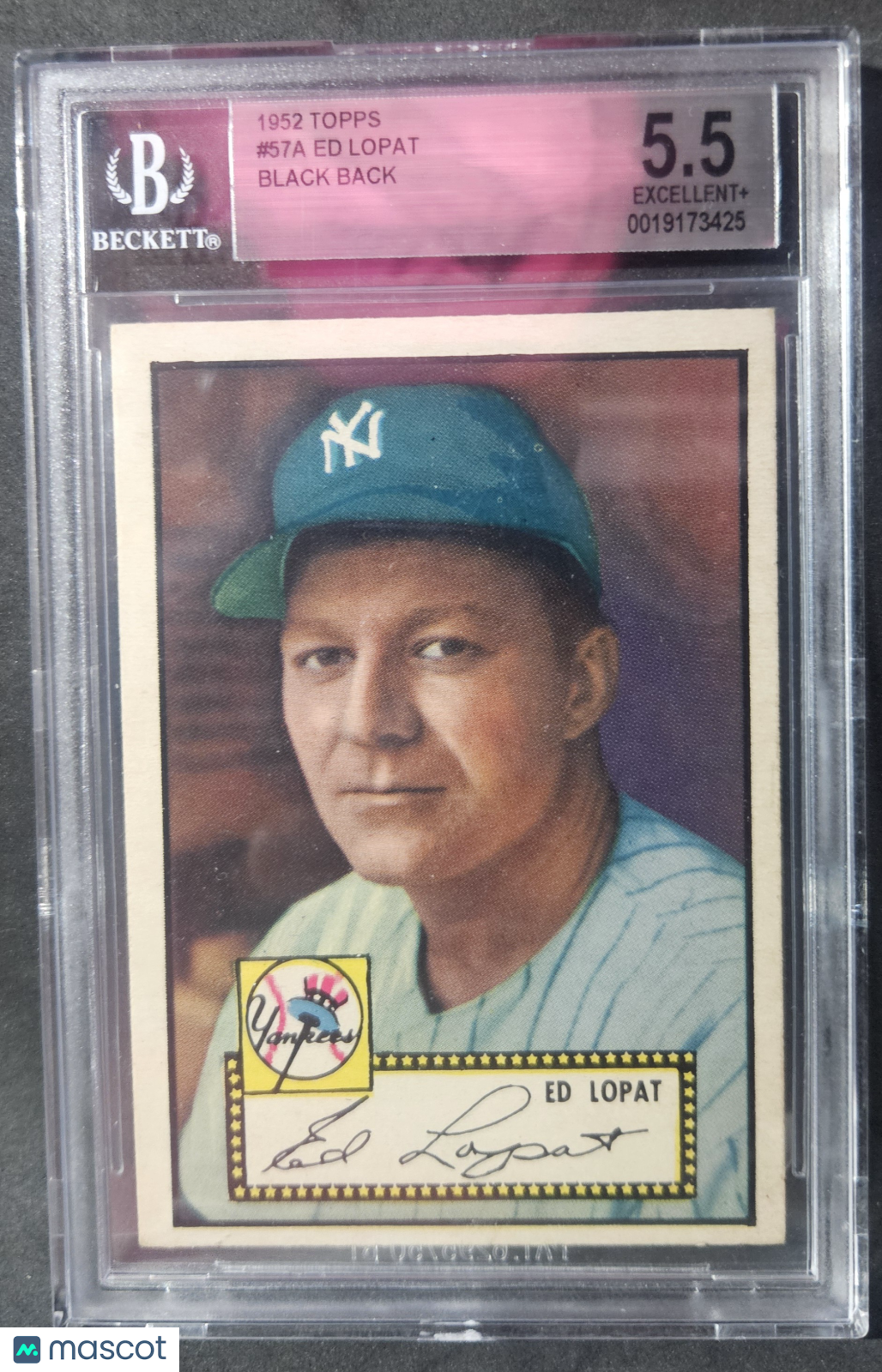 1952 Topps Ed Lopat Black #57A BVG 5 nicely centered.5
