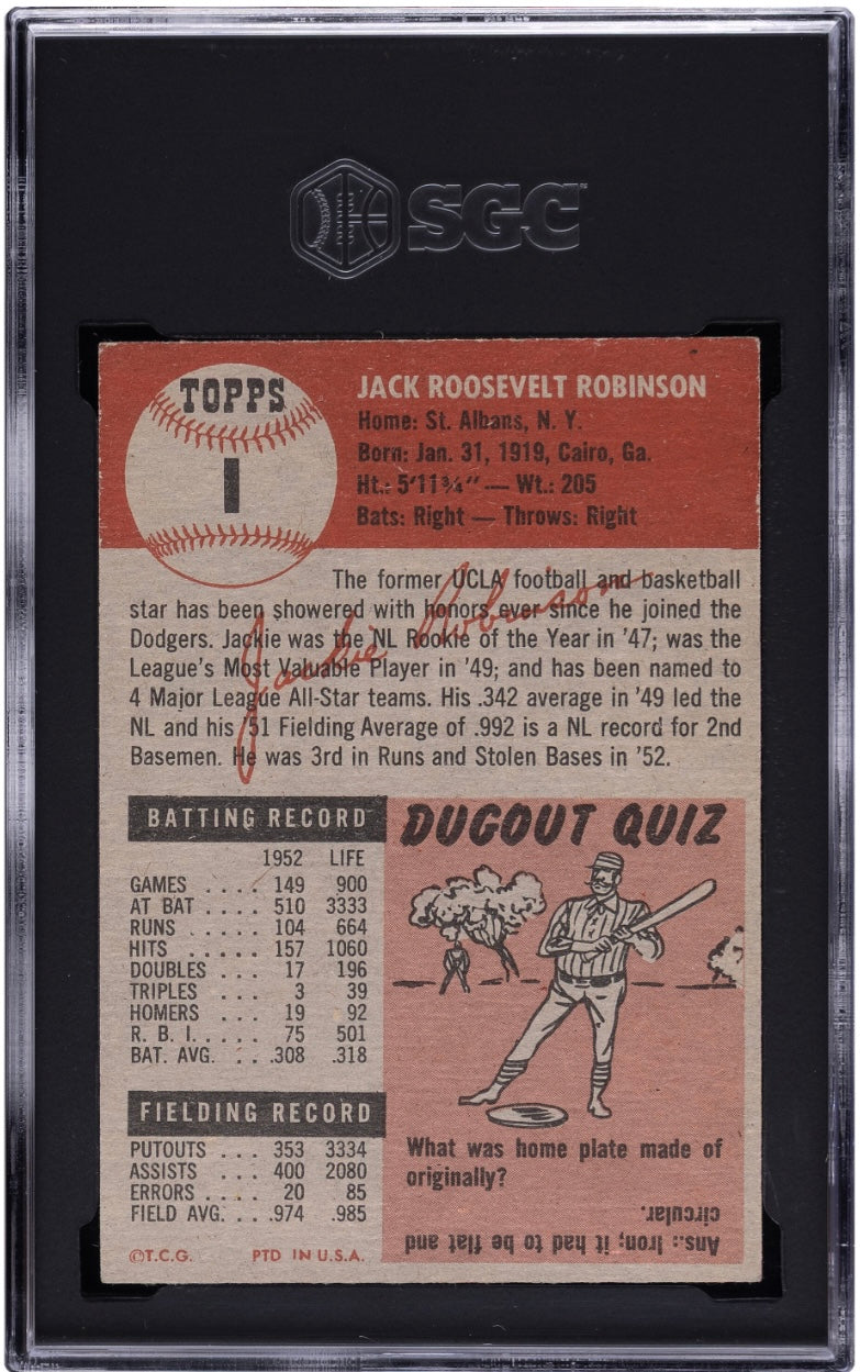1953 Topps Jackie Robinson #1 SGC 6, MBA Gold 6.5!!!