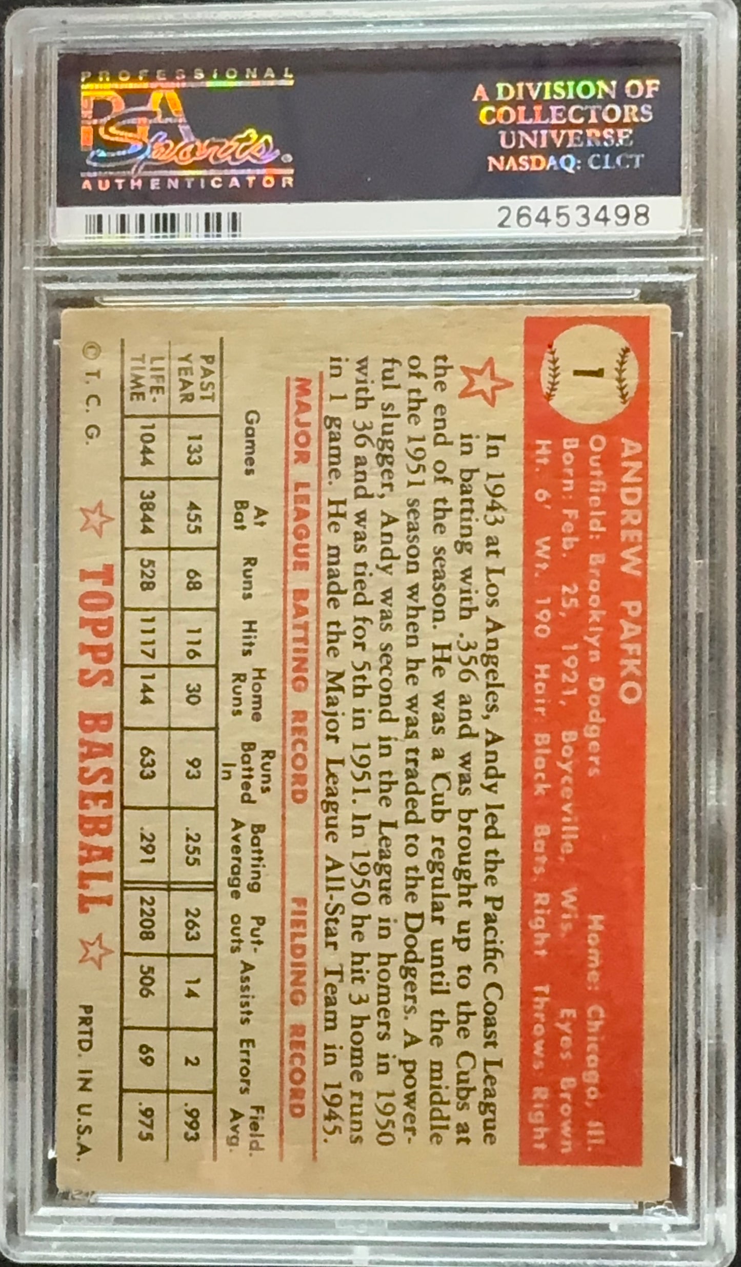 1952 Topps Andy Pafko #1 PSA 3