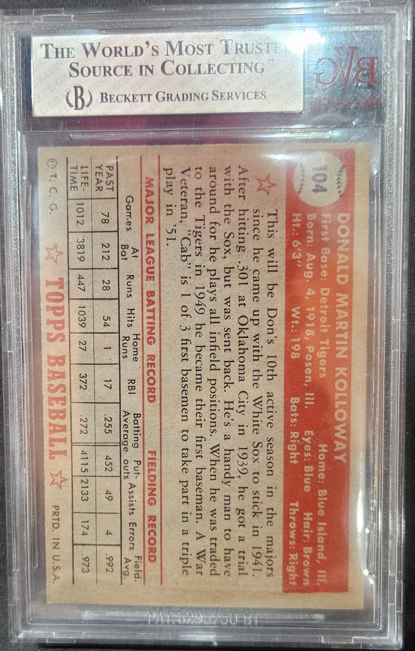 1952 Topps Don Kolloway #104 BVG 7