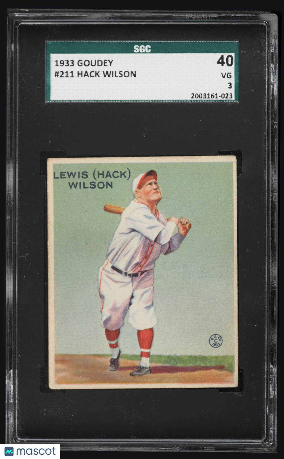 1933 Goudey Hack Wilson #211 SGC 3 Awesome color!