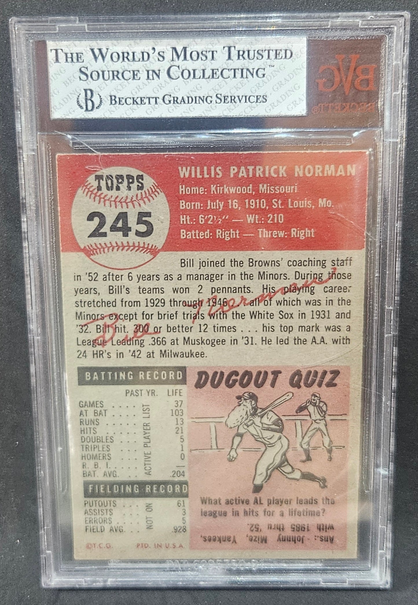 1953 Topps Bill Norman #245 BVG 7