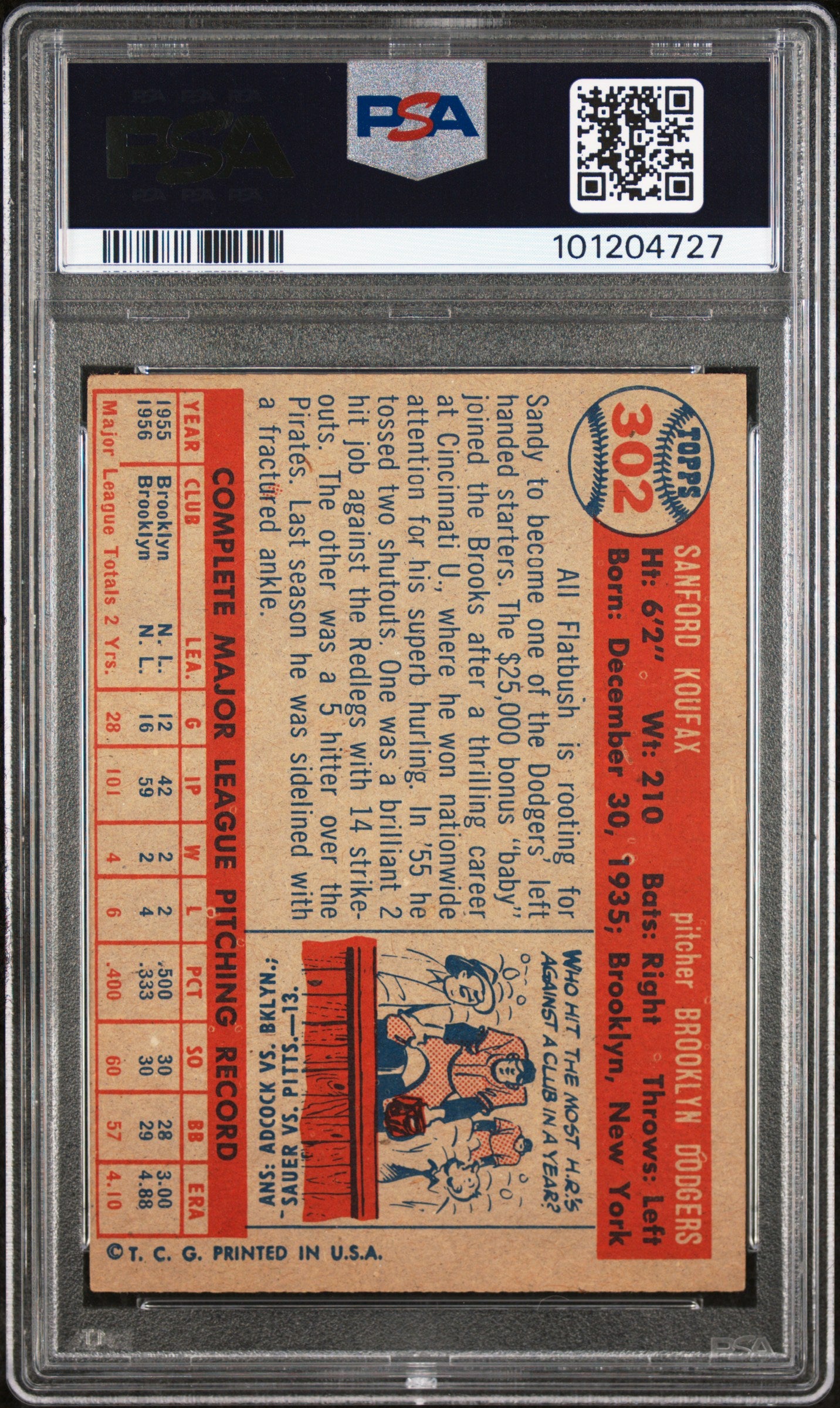 1957 Topps Sandy Koufax #302 PSA 5