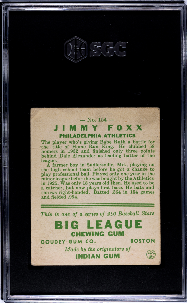 1933 Goudey Jimmy Foxx #154 SGC 2