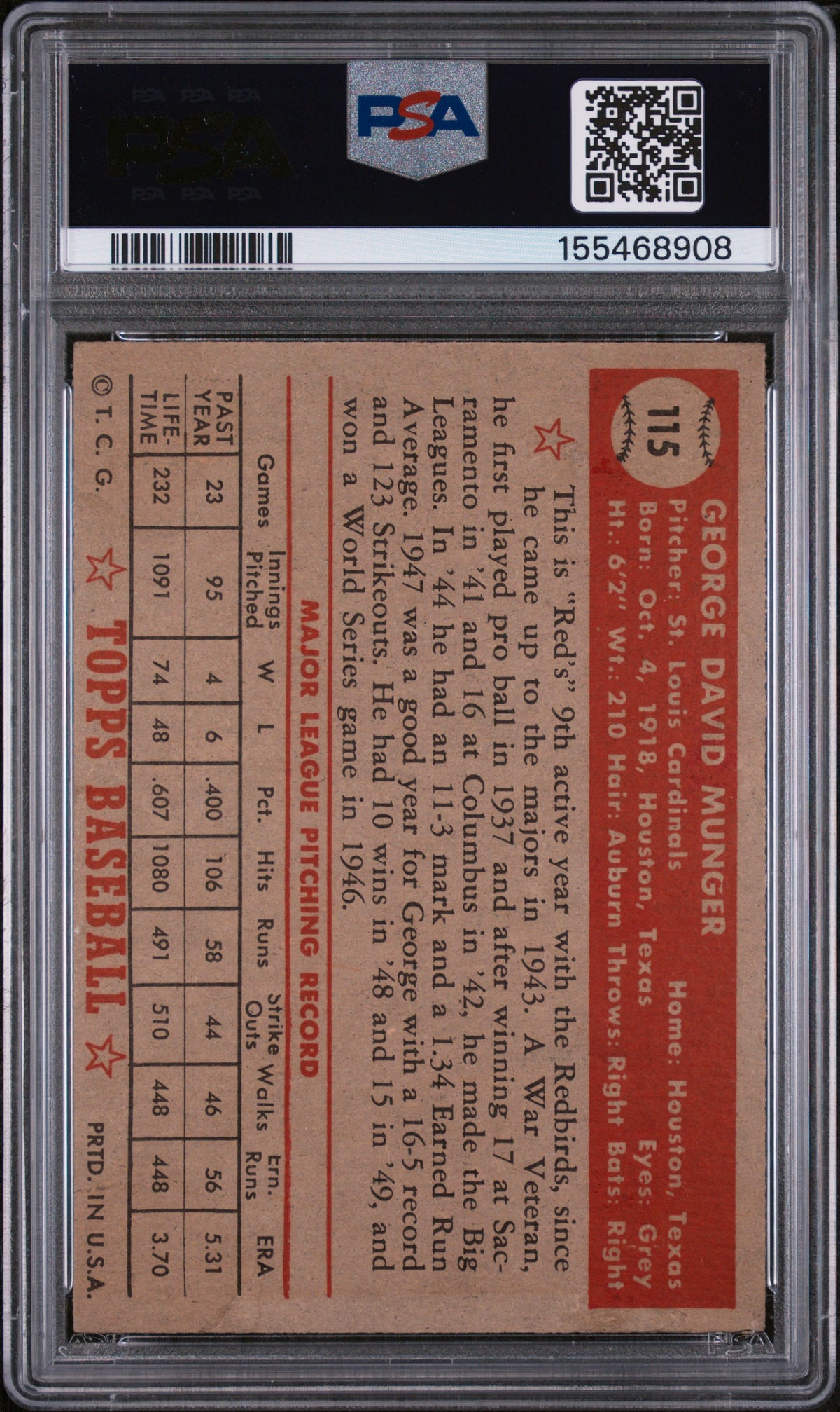 1952 Topps George Munger #115 PSA 4