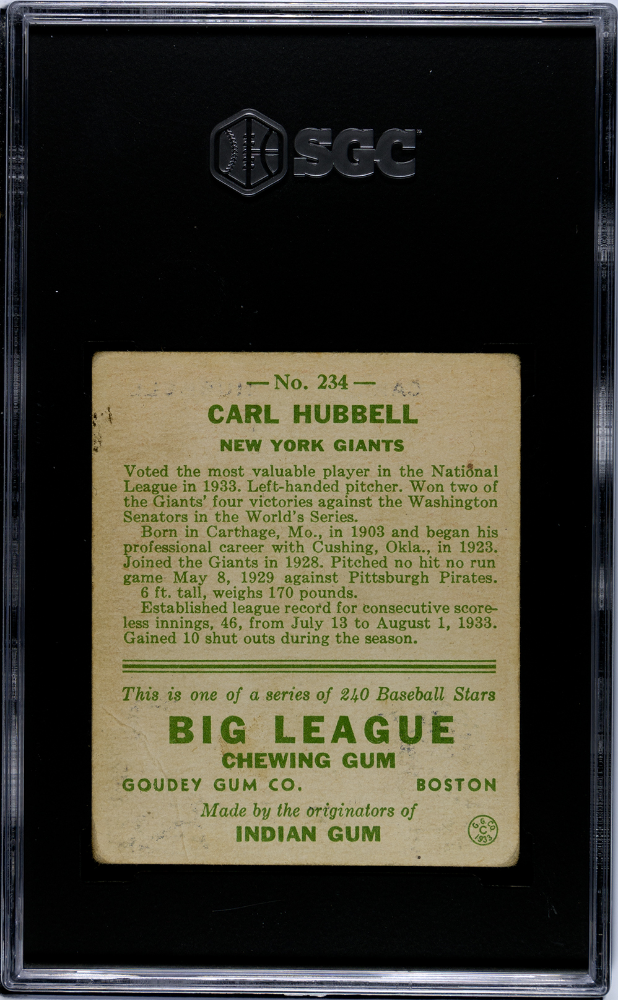 1933 Goudey Carl Hubbell #234 SGC 3