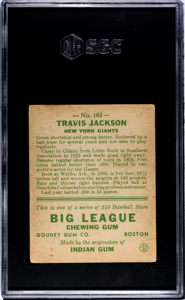1933 Goudey Travis C. Jackson #102 SGC 3