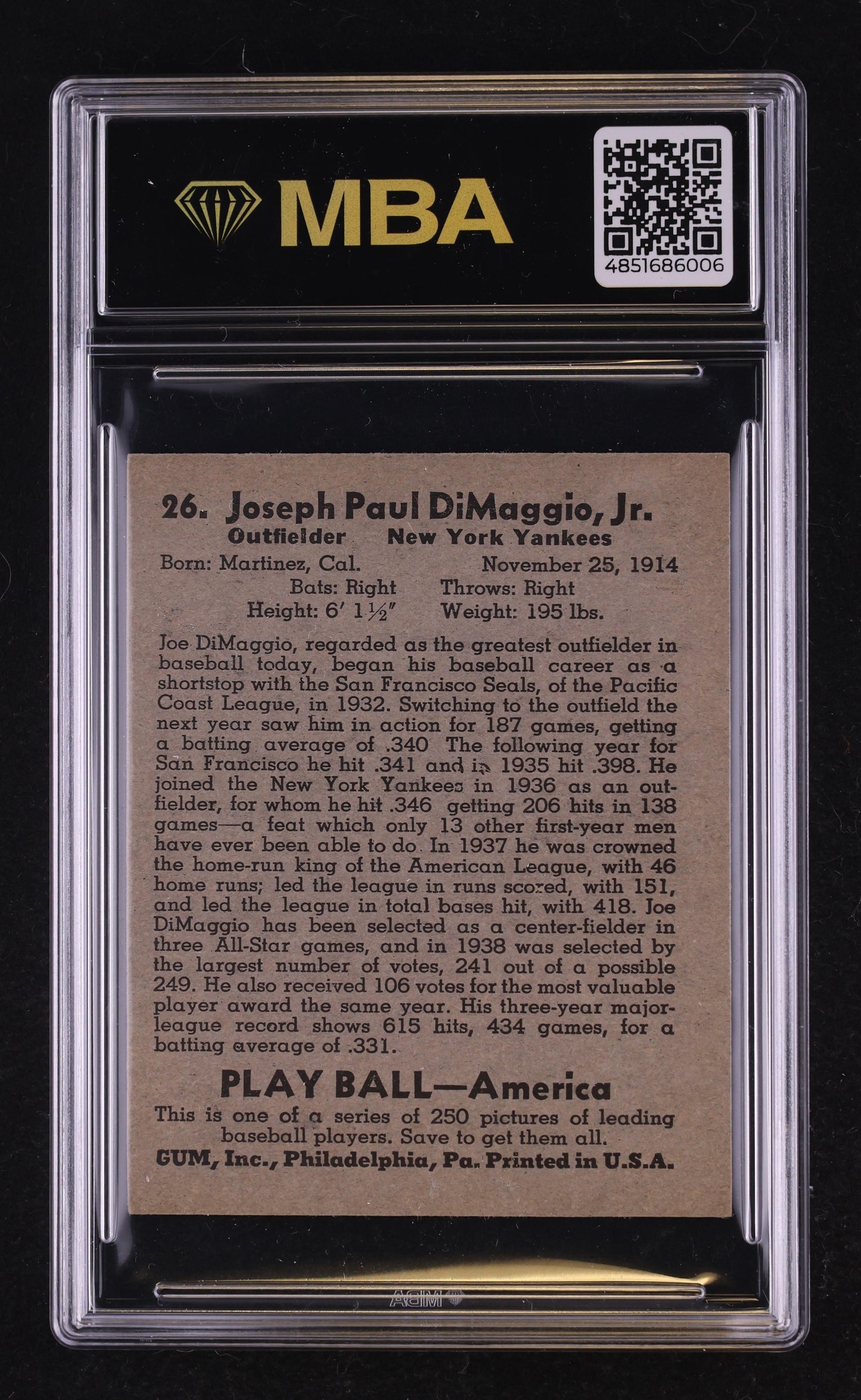 1939 Play Ball (R334) Joe DiMaggio #26 MBA 5
