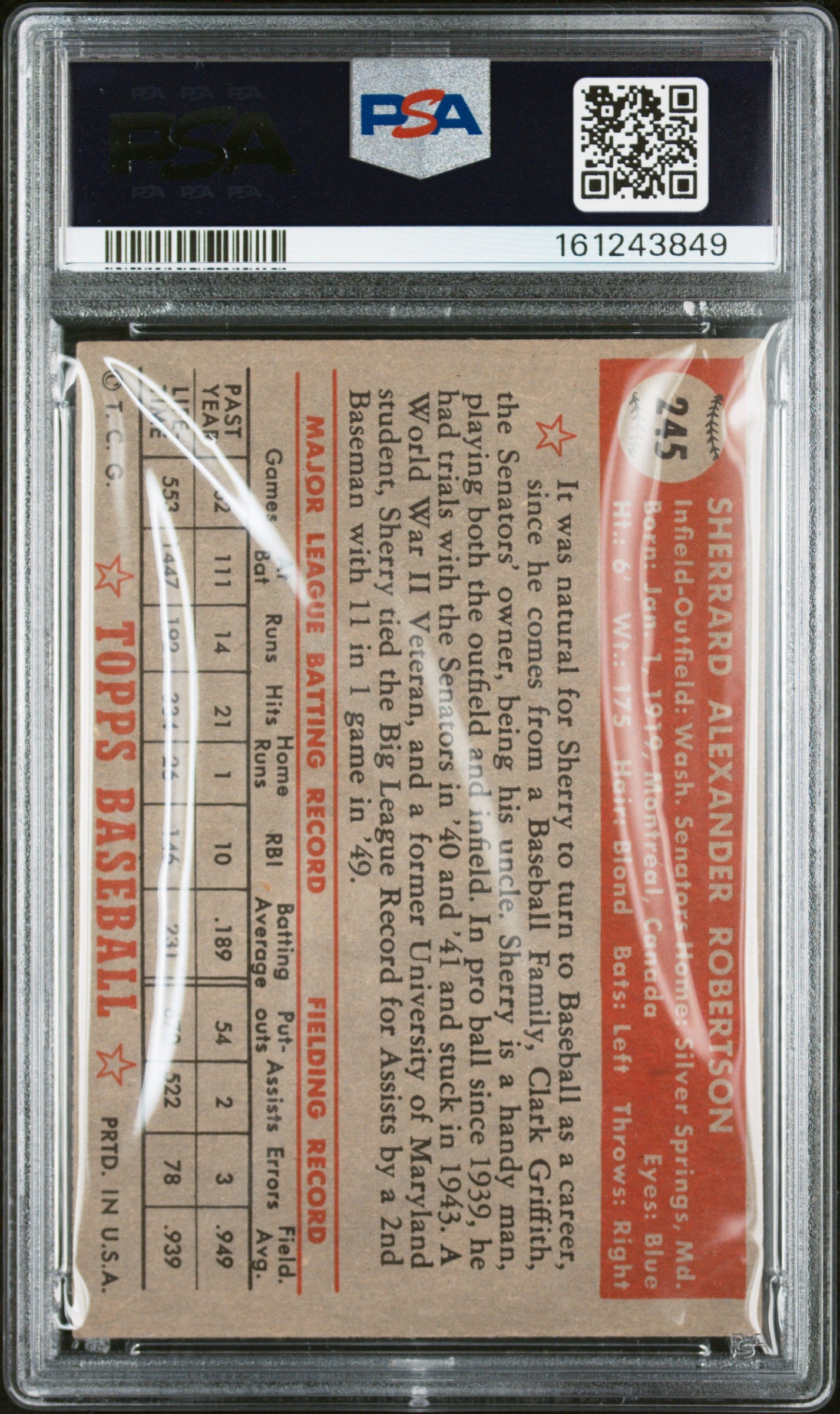 1952 Topps Sherry Robertson #245 PSA 5