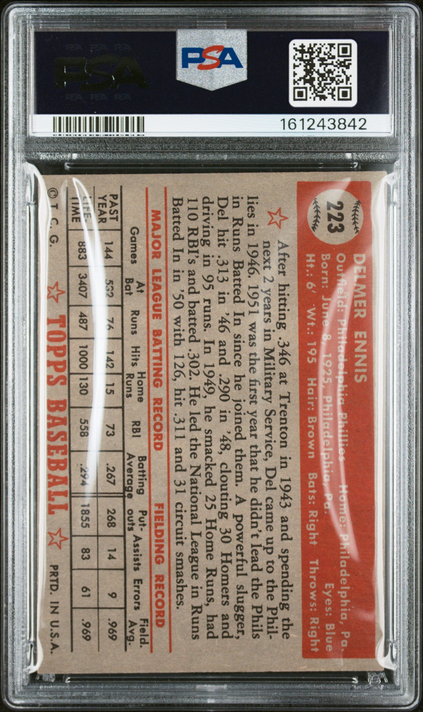1952 Topps Del Ennis #223 PSA 4.5