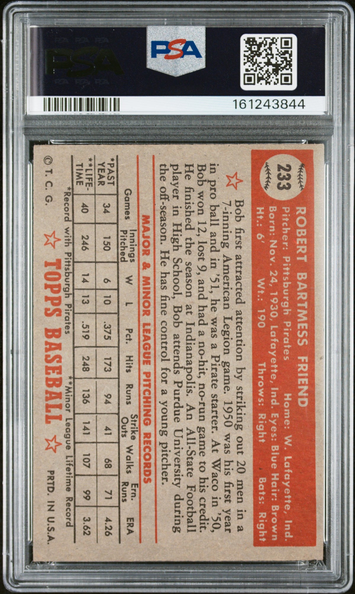 1952 Topps Bob Friend #233 PSA 5