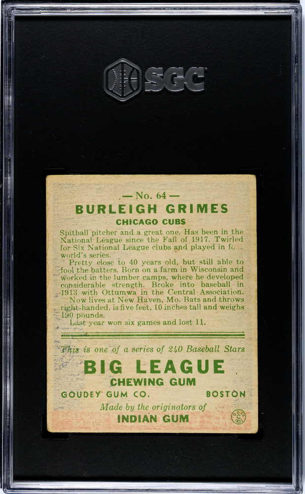 1933 Goudey Burleigh Grimes #64 SGC 4
