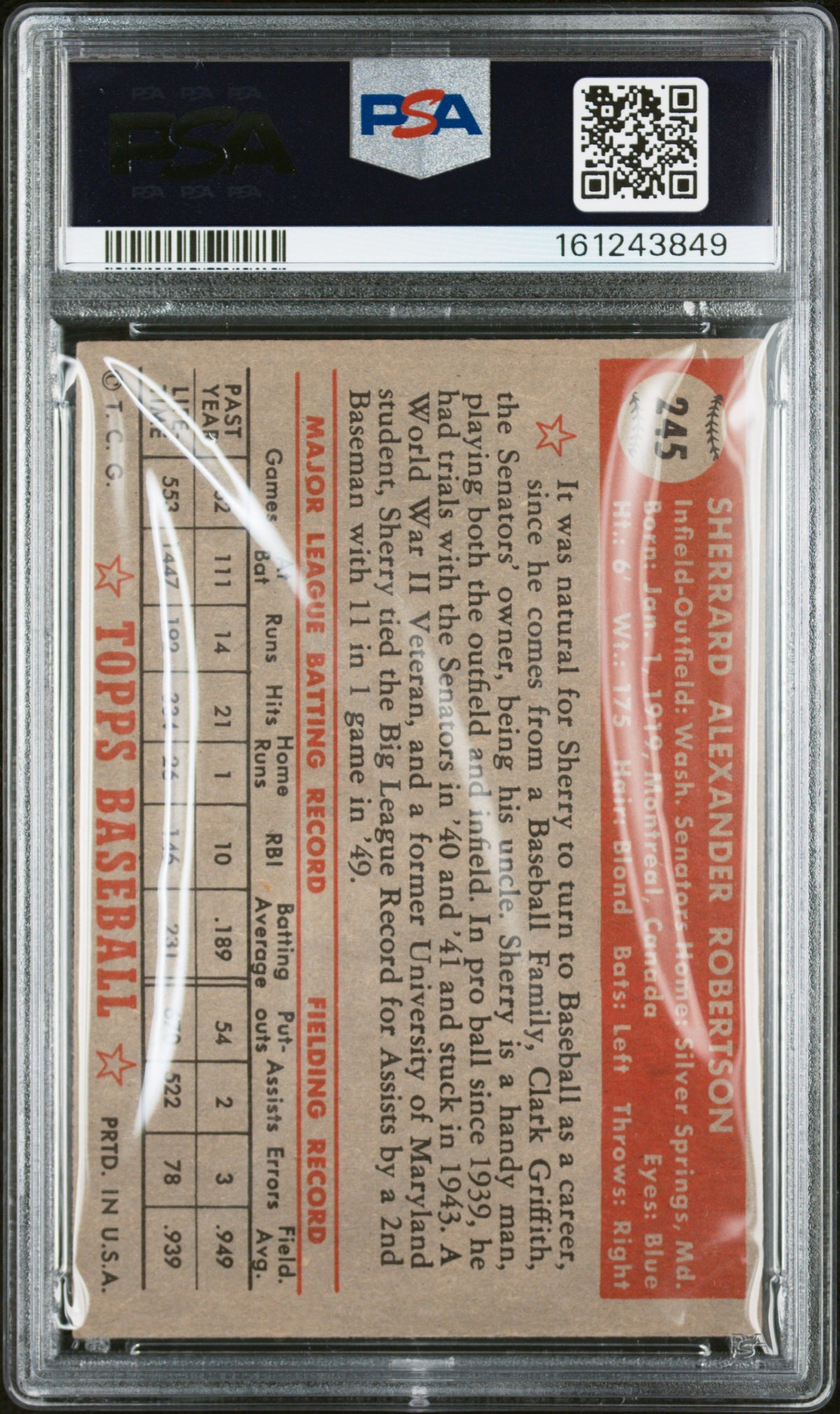 1952 Topps Sherry Robertson #245 PSA 5