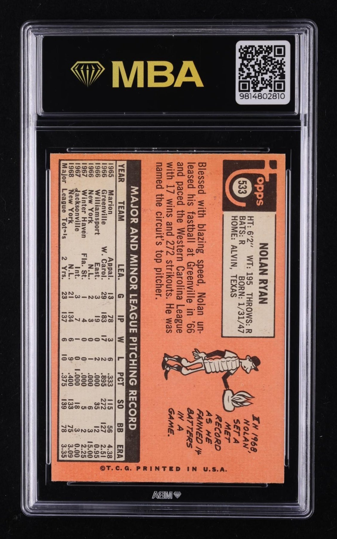 1969 Topps Nolan Ryan #533 MBA 6.5