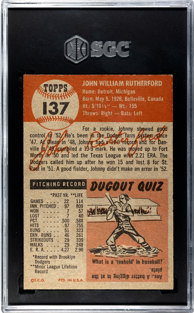 1953 Topps John Rutherford #137 SGC 4