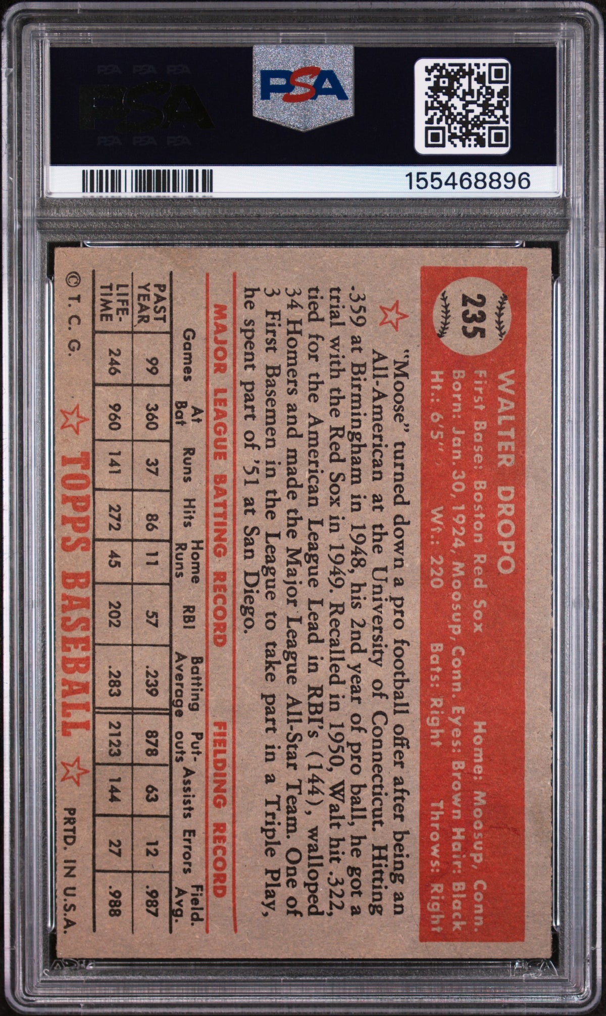 1952 Topps Walt Dropo #235 PSA 3