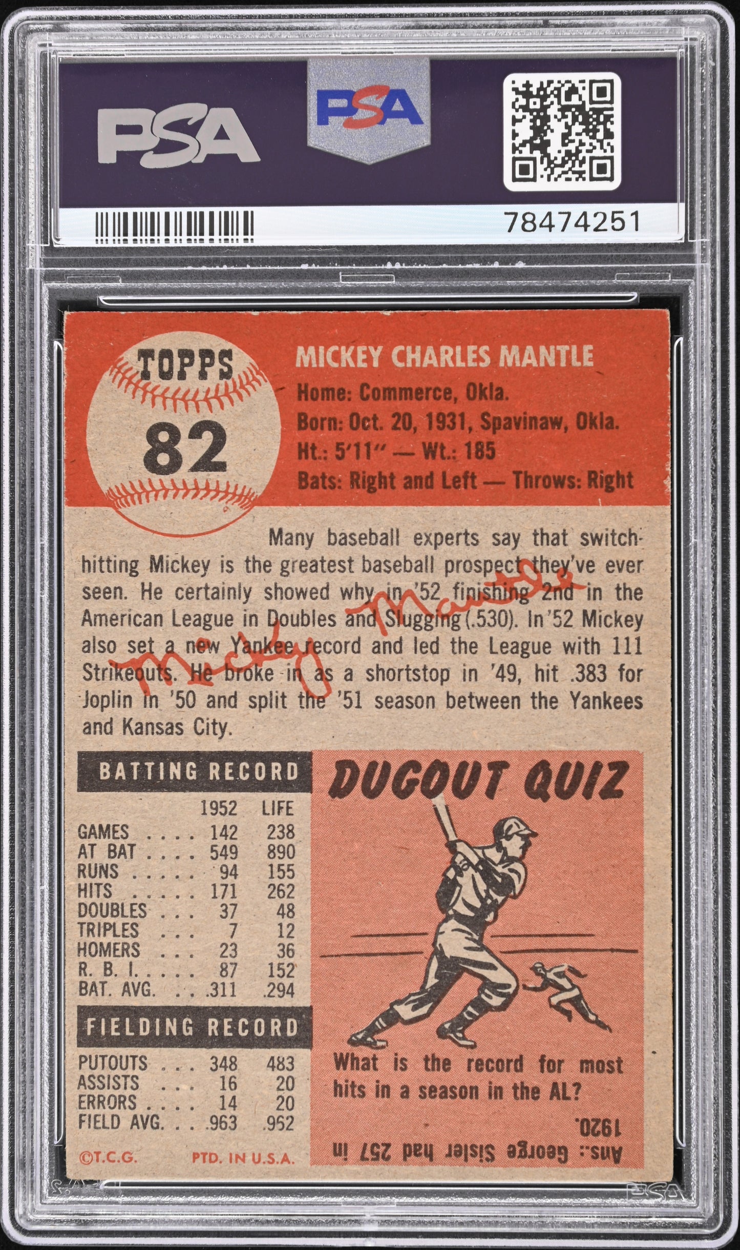 1953 Topps Mickey Mantle #82 PSA 3