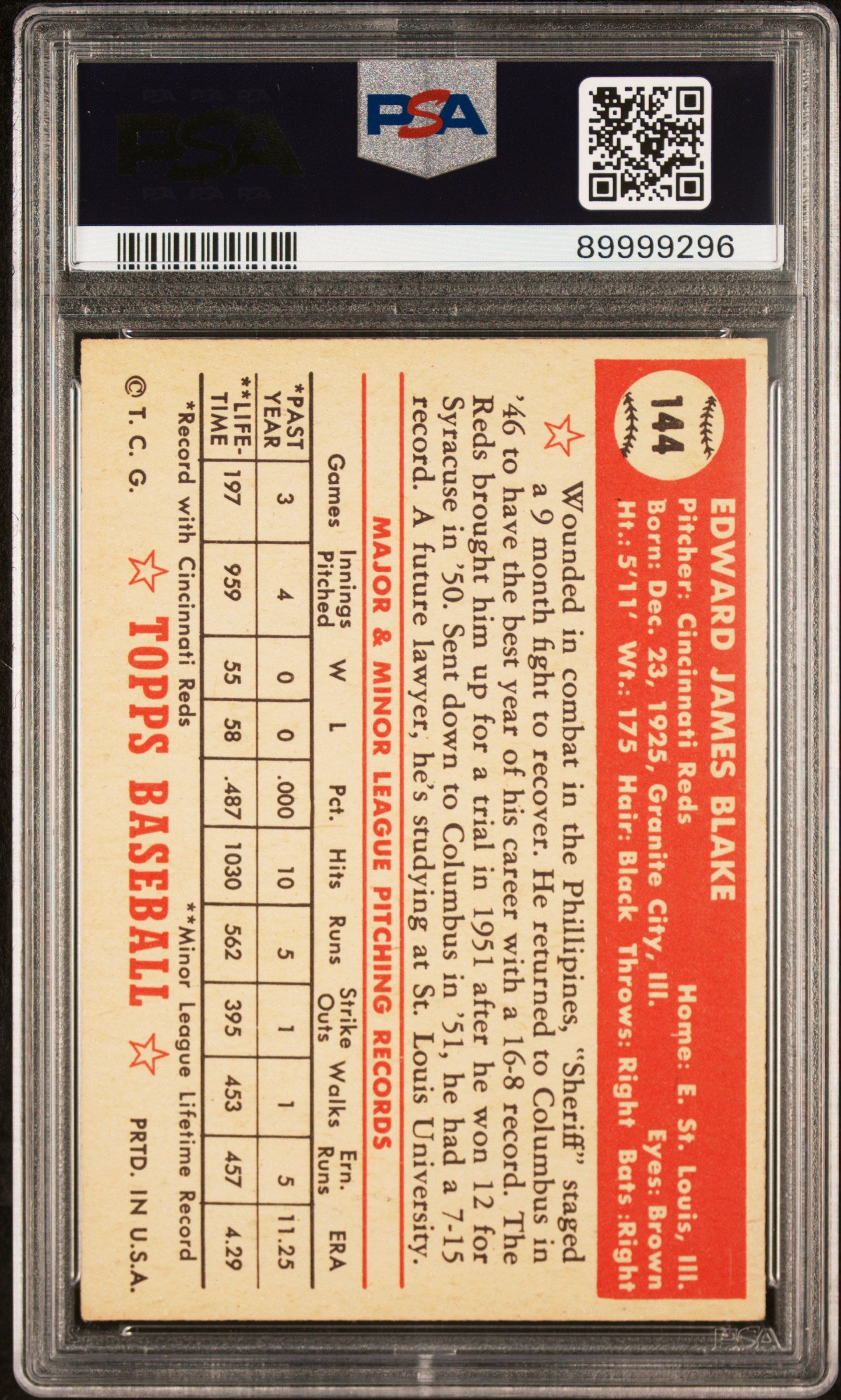 1952 Topps Ed Blake #144 PSA 5