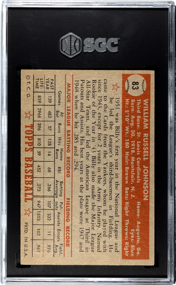 1952 Topps Billy Johnson #83 SGC 4.5