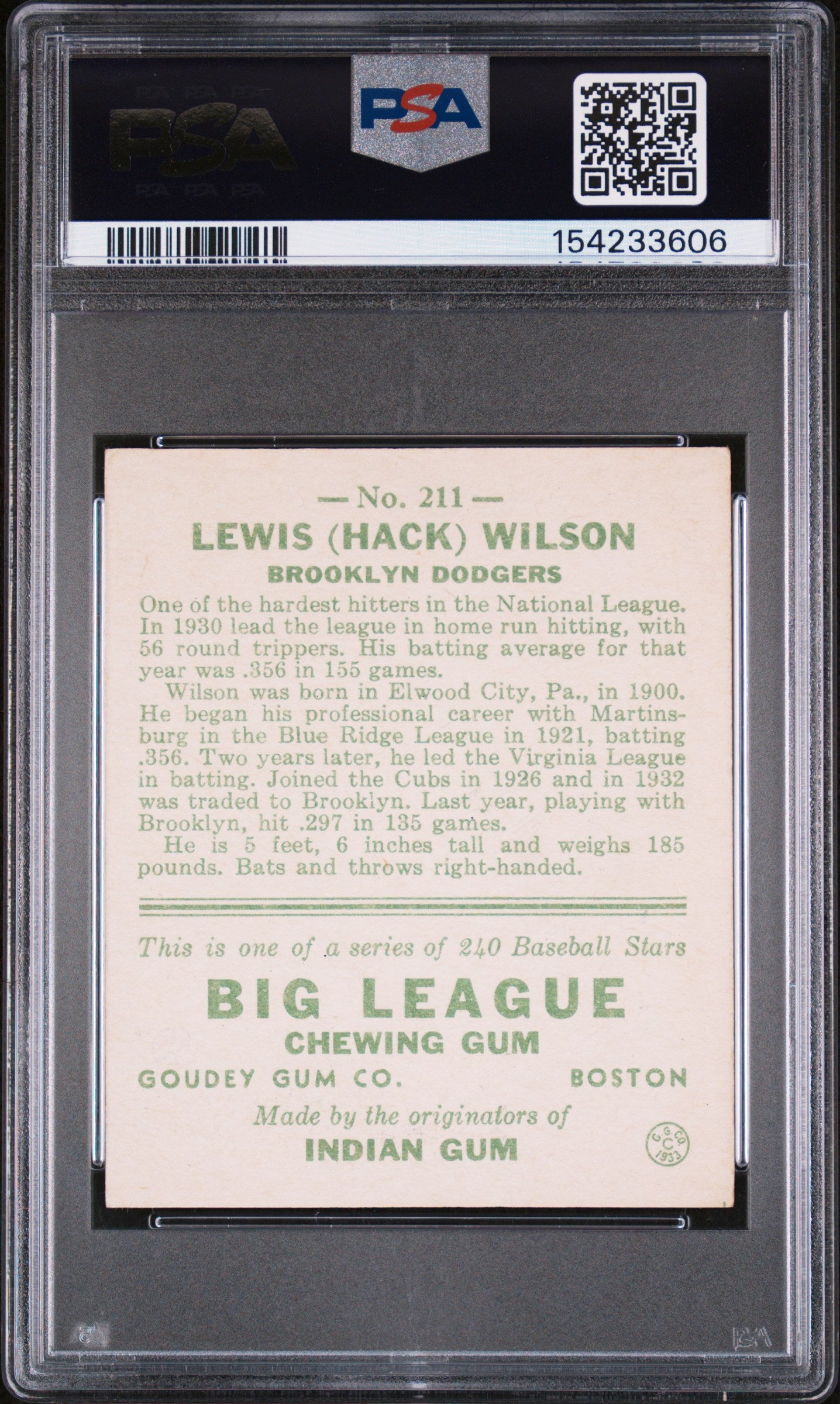 1933 Goudey Hack Wilson #211 PSA 5