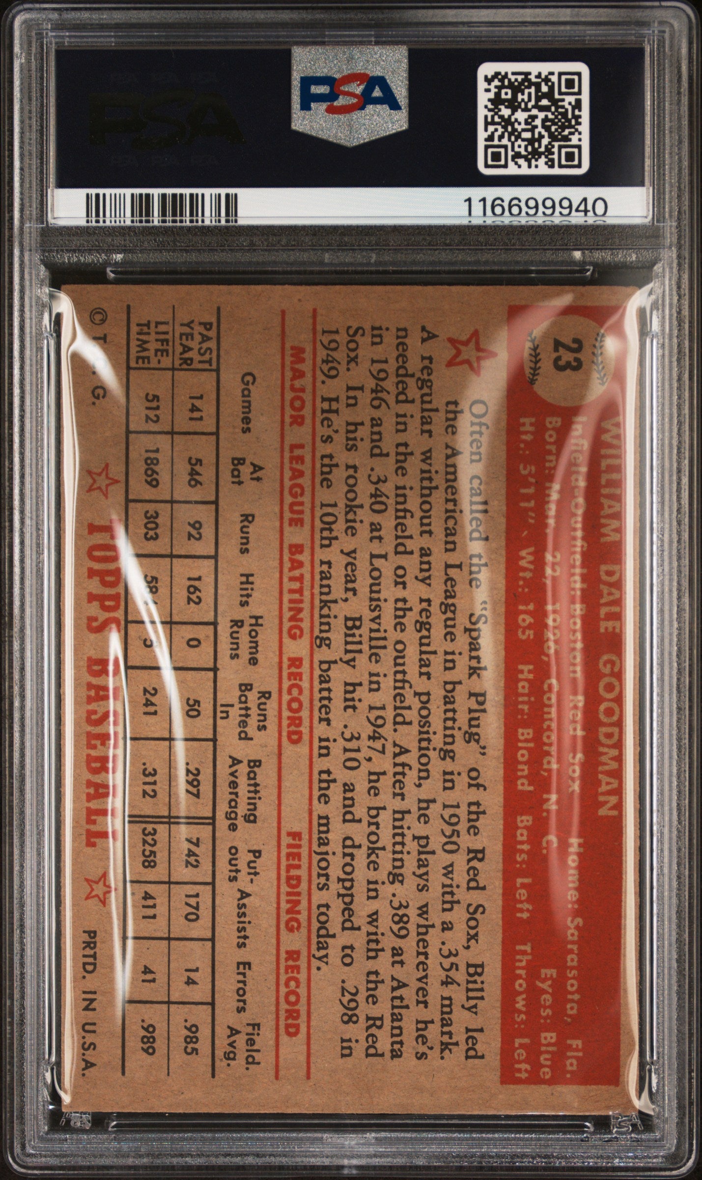 1952 Topps Billy Goodman #23 PSA 4