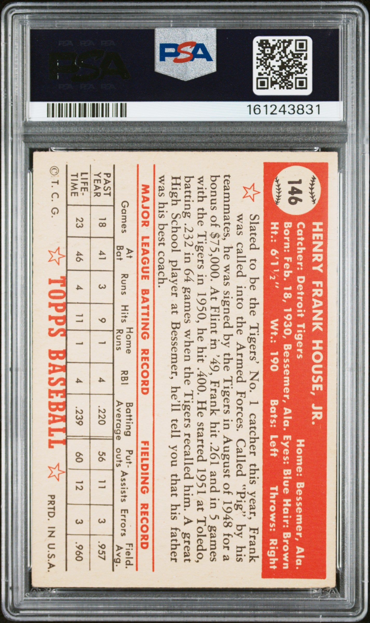 1952 Topps Frank House #146 PSA 5.5