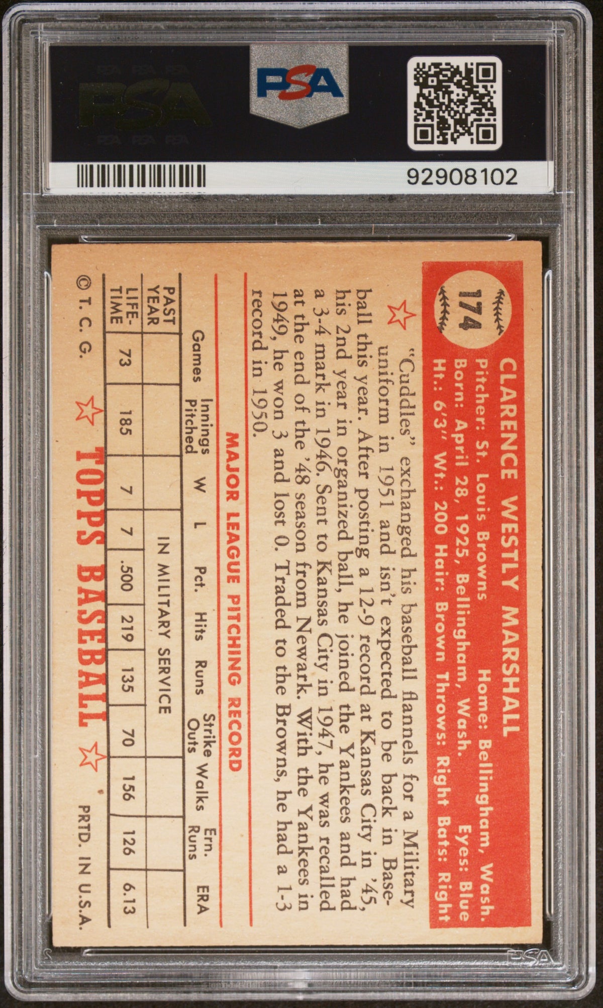 1952 Topps Clarence Marshall #174 PSA 5