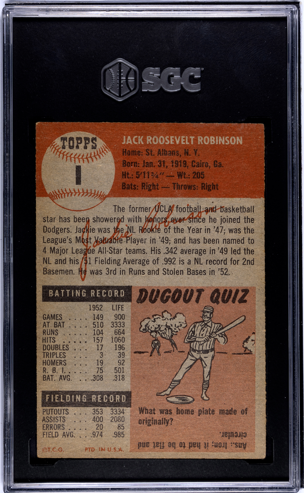 1953 Topps Jackie Robinson #1 SGC 4