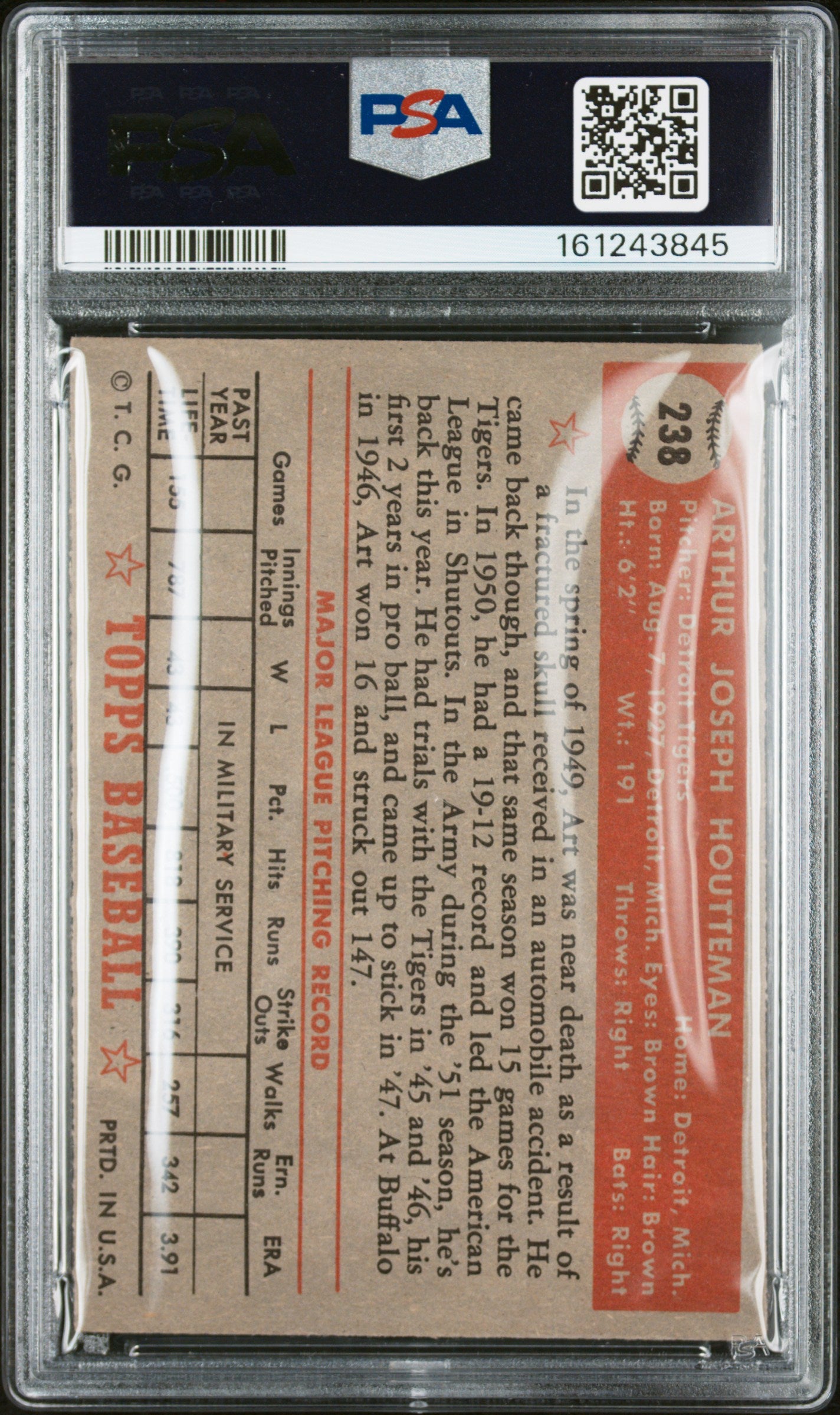 1952 Topps Art Houtteman #238 PSA 2