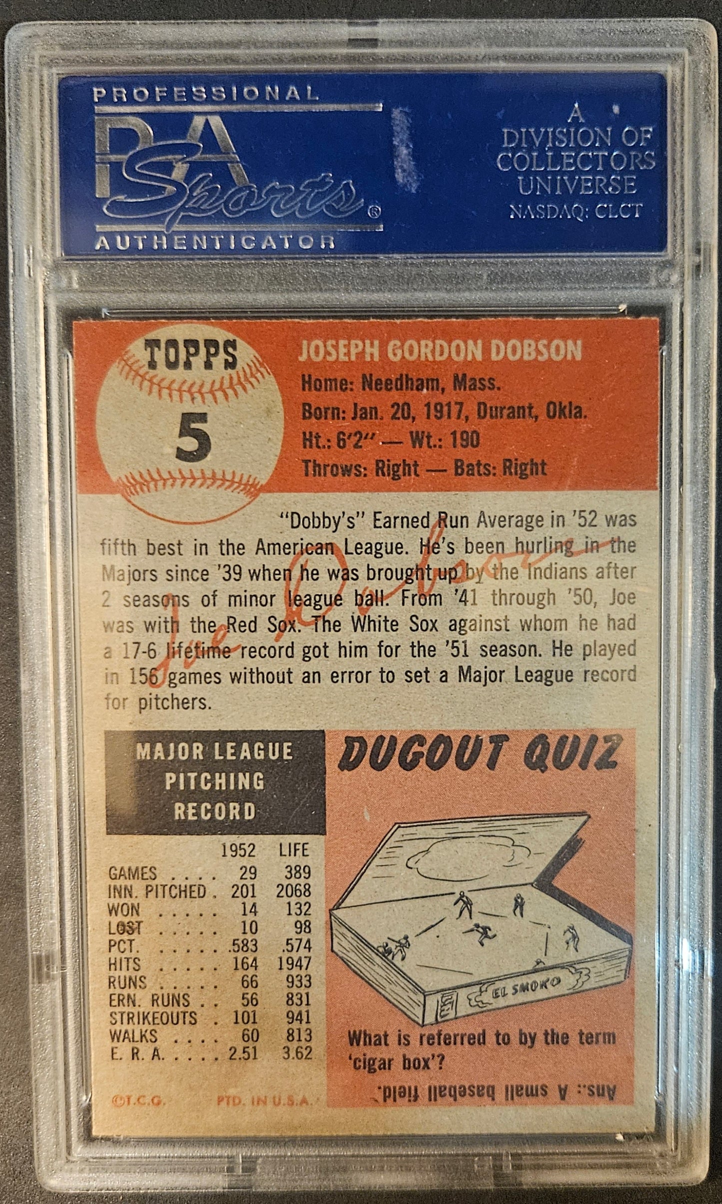 1953 Topps Joe Dobson #5 Oc PSA 8