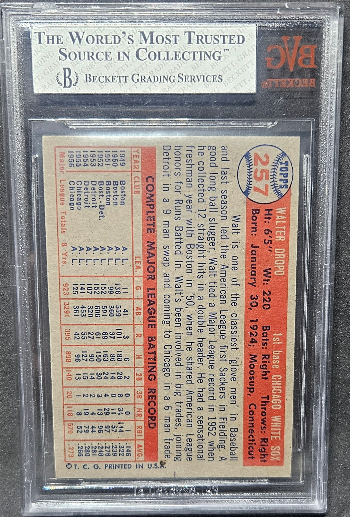 1957 Topps Walt Dropo #257 BVG 8