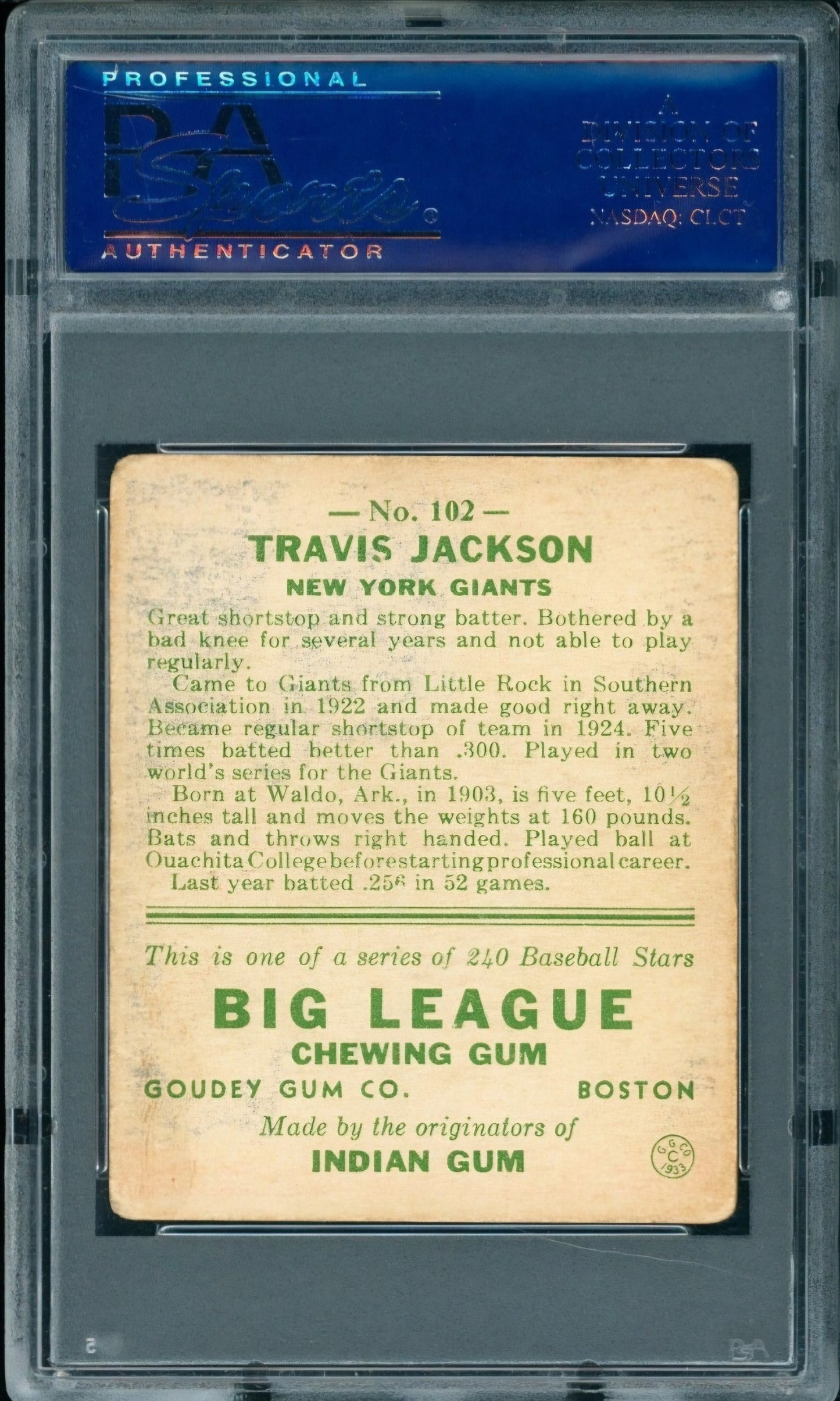 1933 Goudey Travis C. Jackson #102 PSA 3.5