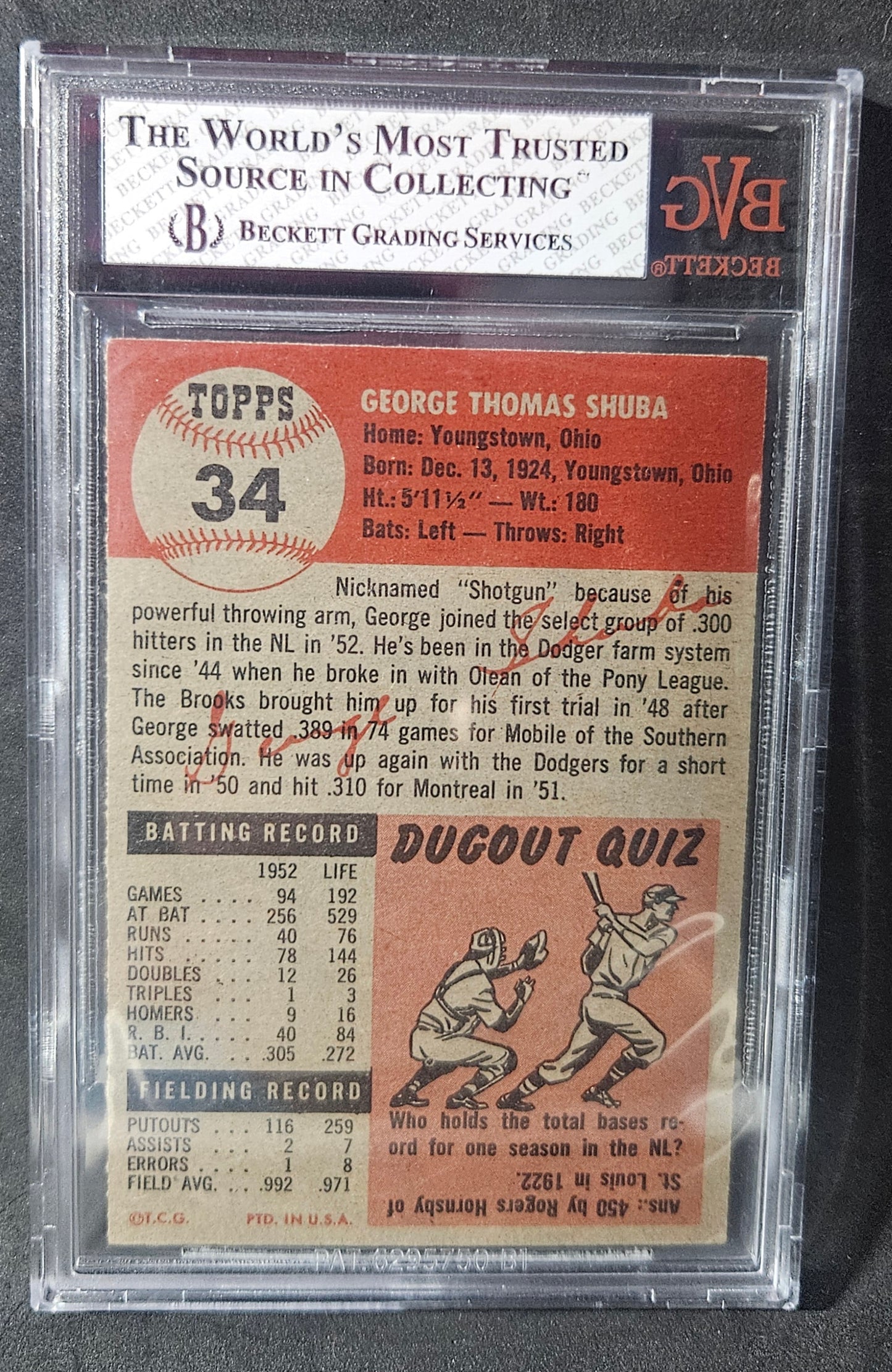 1953 Topps George Shuba #34 BVG 7