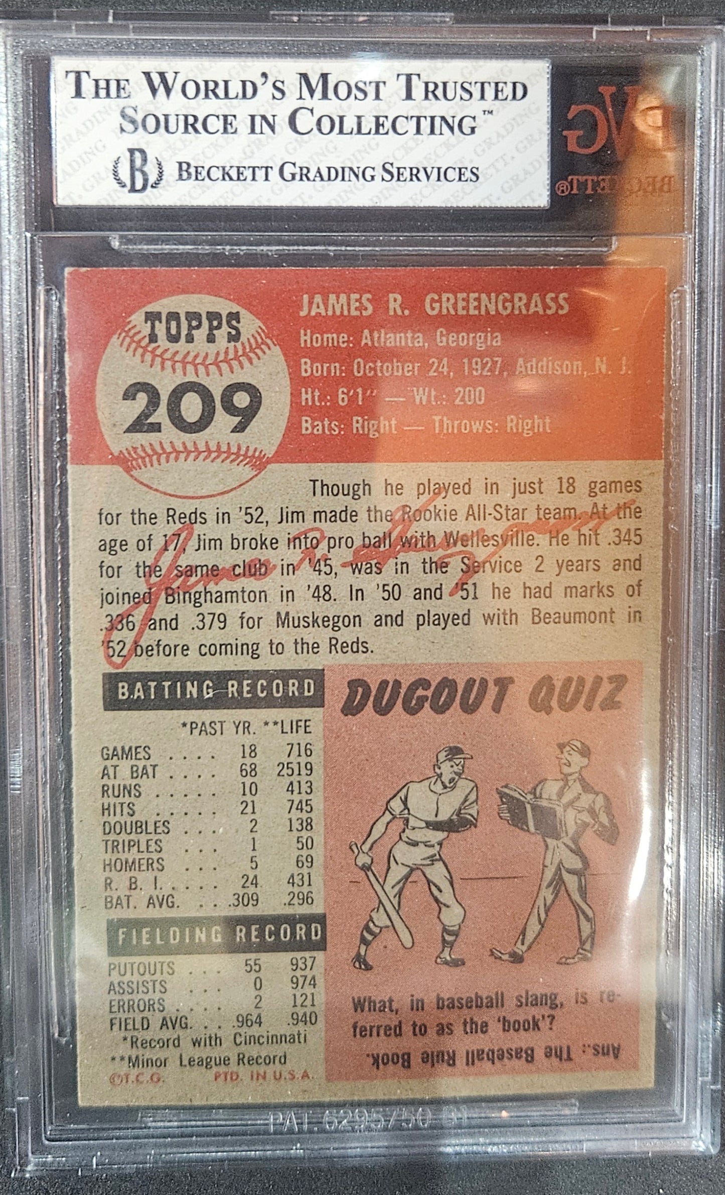 1953 Topps Jim Greengrass #209 Rookie BVG 8