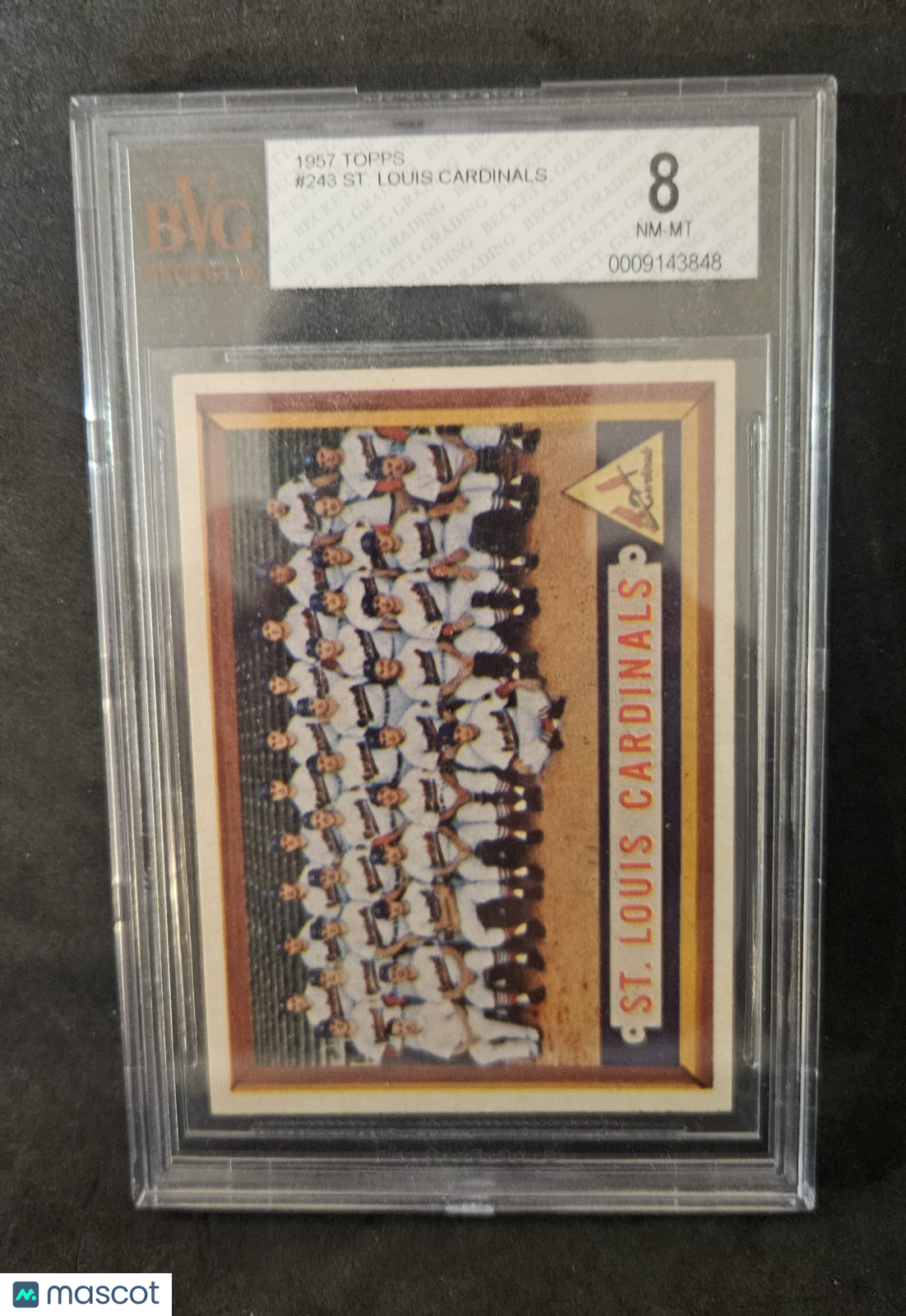 1957 Topps St. Louis Cardinals TC #243 BVG 8 Beauty!