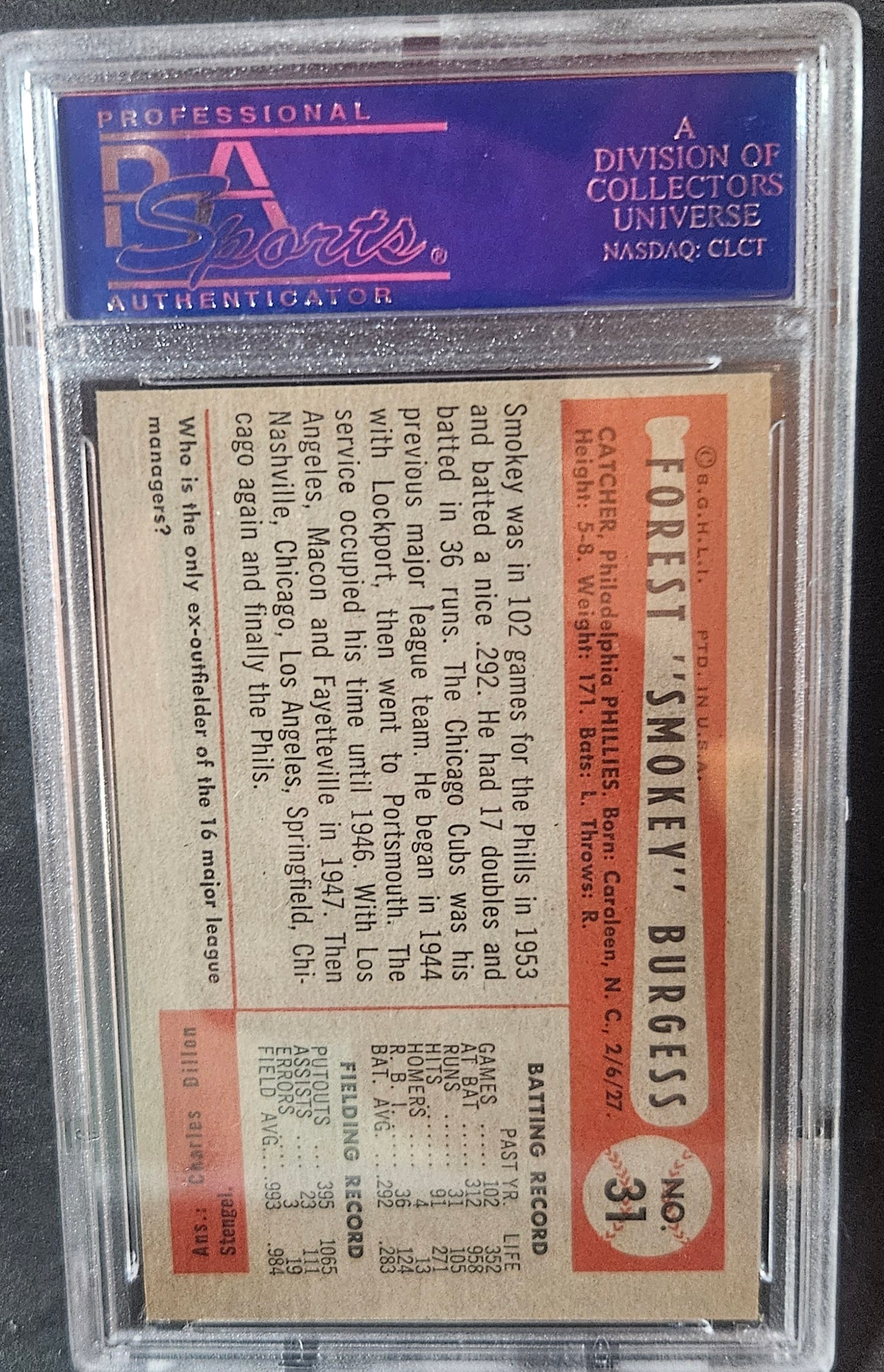 1954 Bowman Smoky Burgess #31 Oc PSA 9