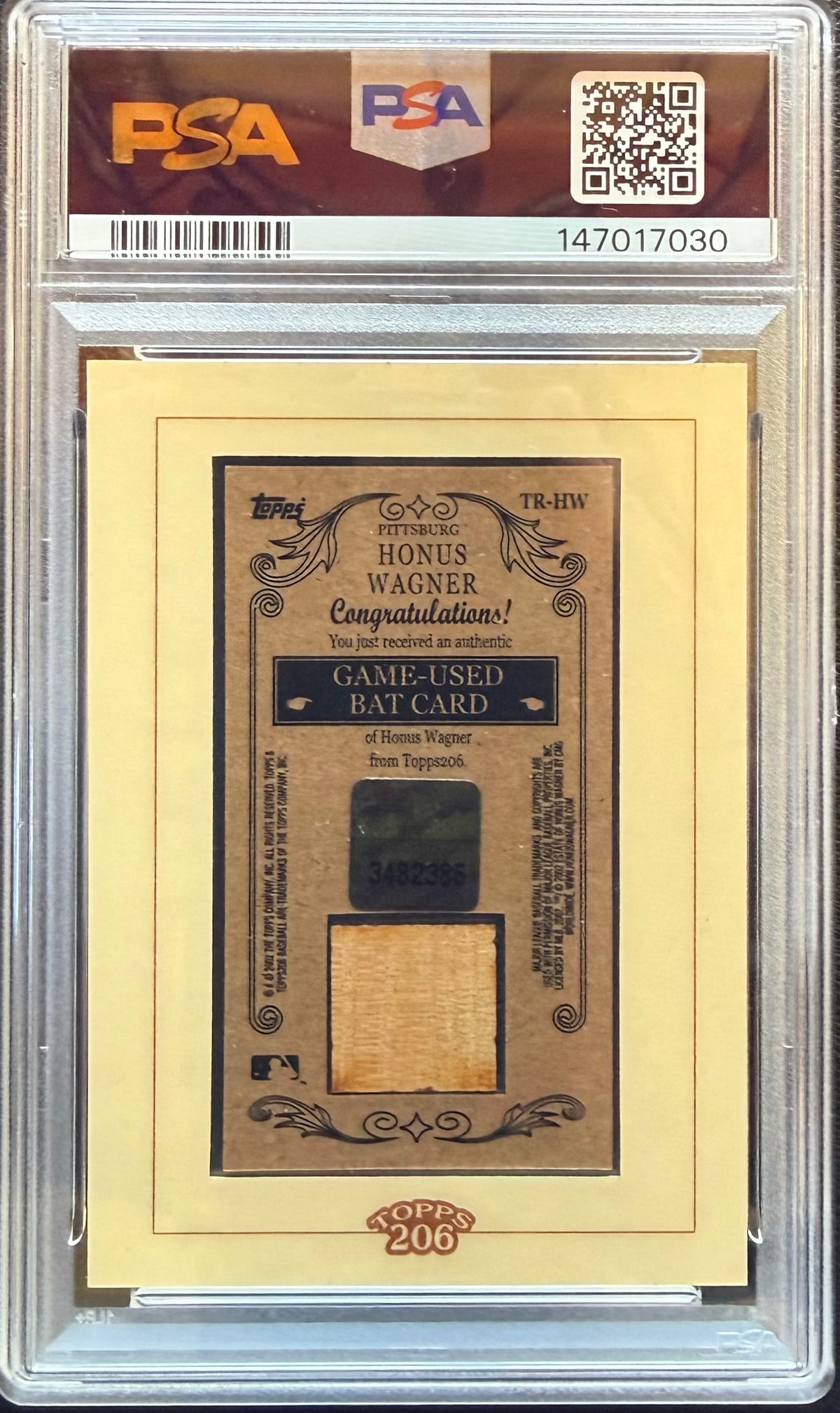2002 Topps 206 Tobacco Relics Honus Wagner #TR-HW Bat PSA 8