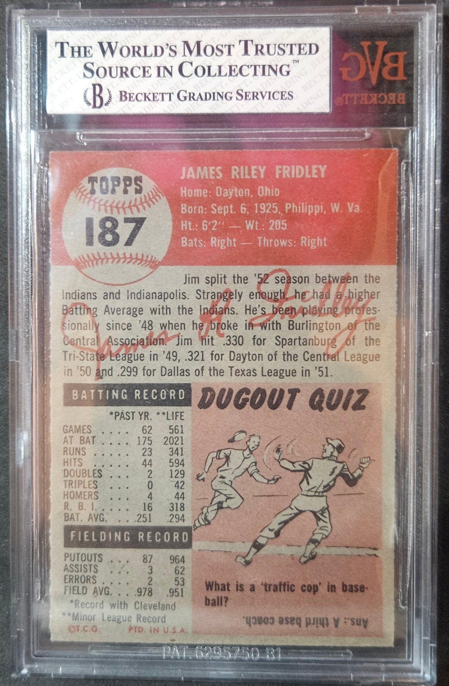 1953 Topps Jim Fridley #187 BVG 7