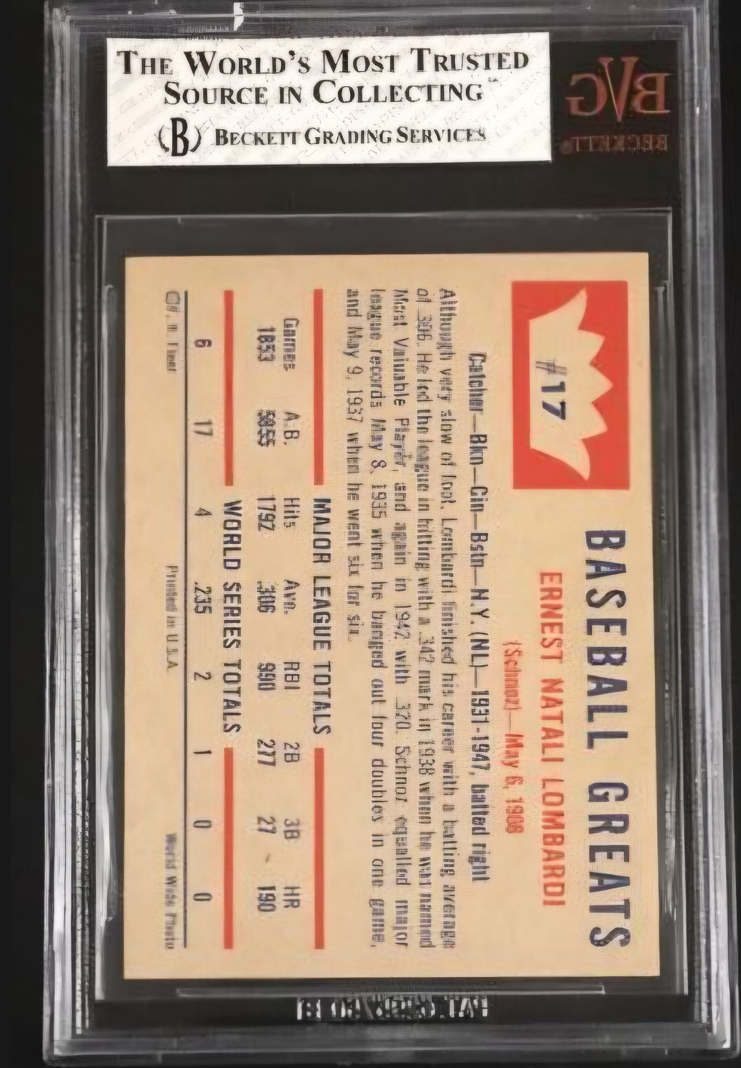 1960 Fleer Ernie Lombardi #17 BVG 8