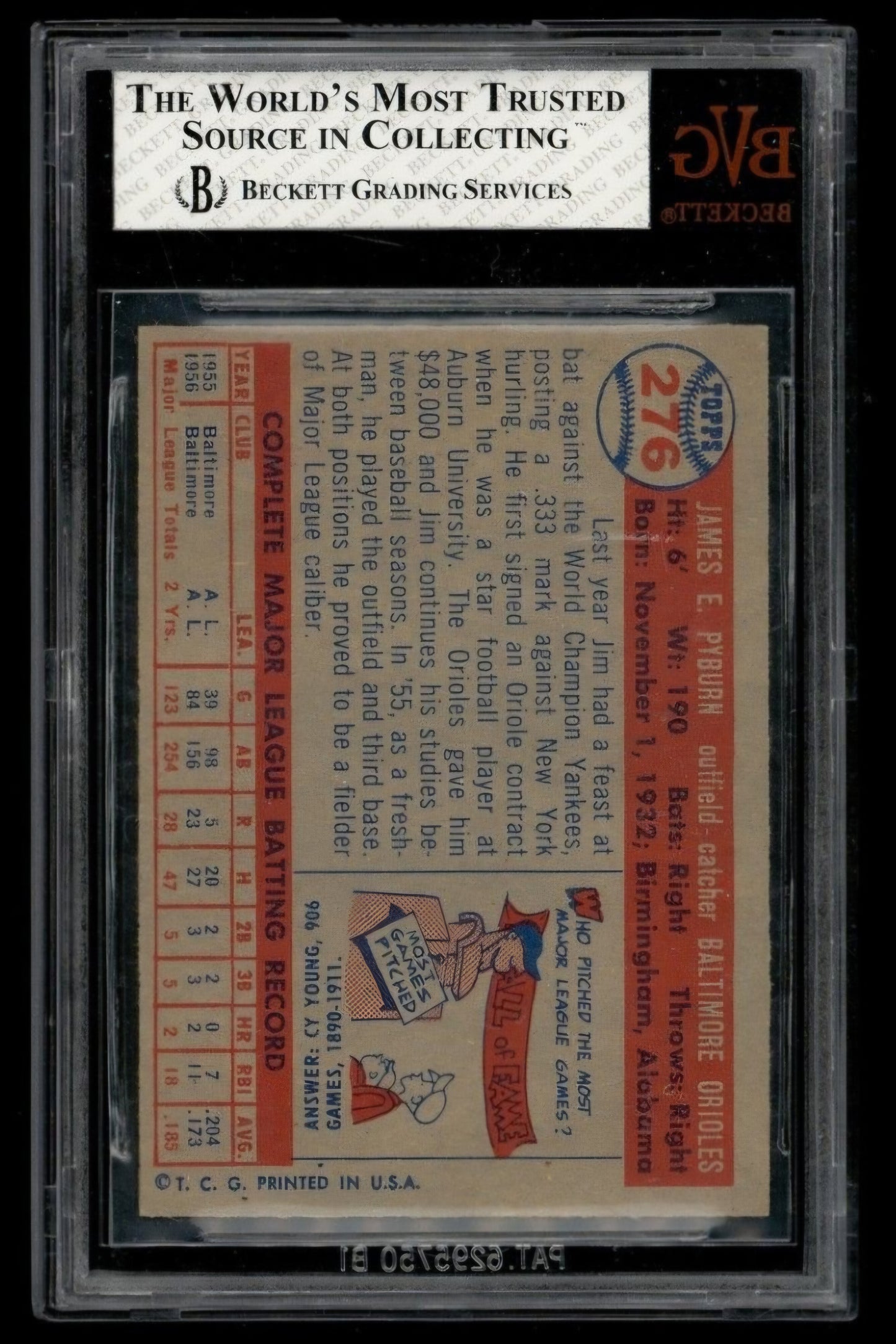 1957 Topps Jim Pyburn #276 Rookie BVG 7