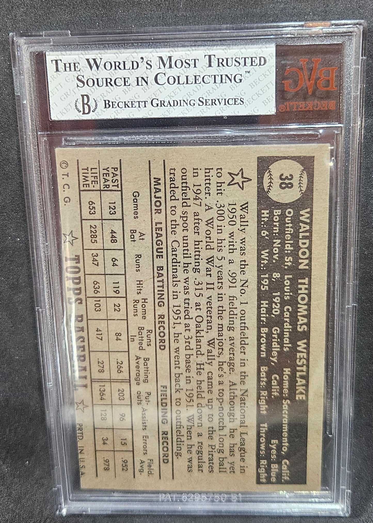 1952 Topps Wally Westlake Black #38A BVG 7
